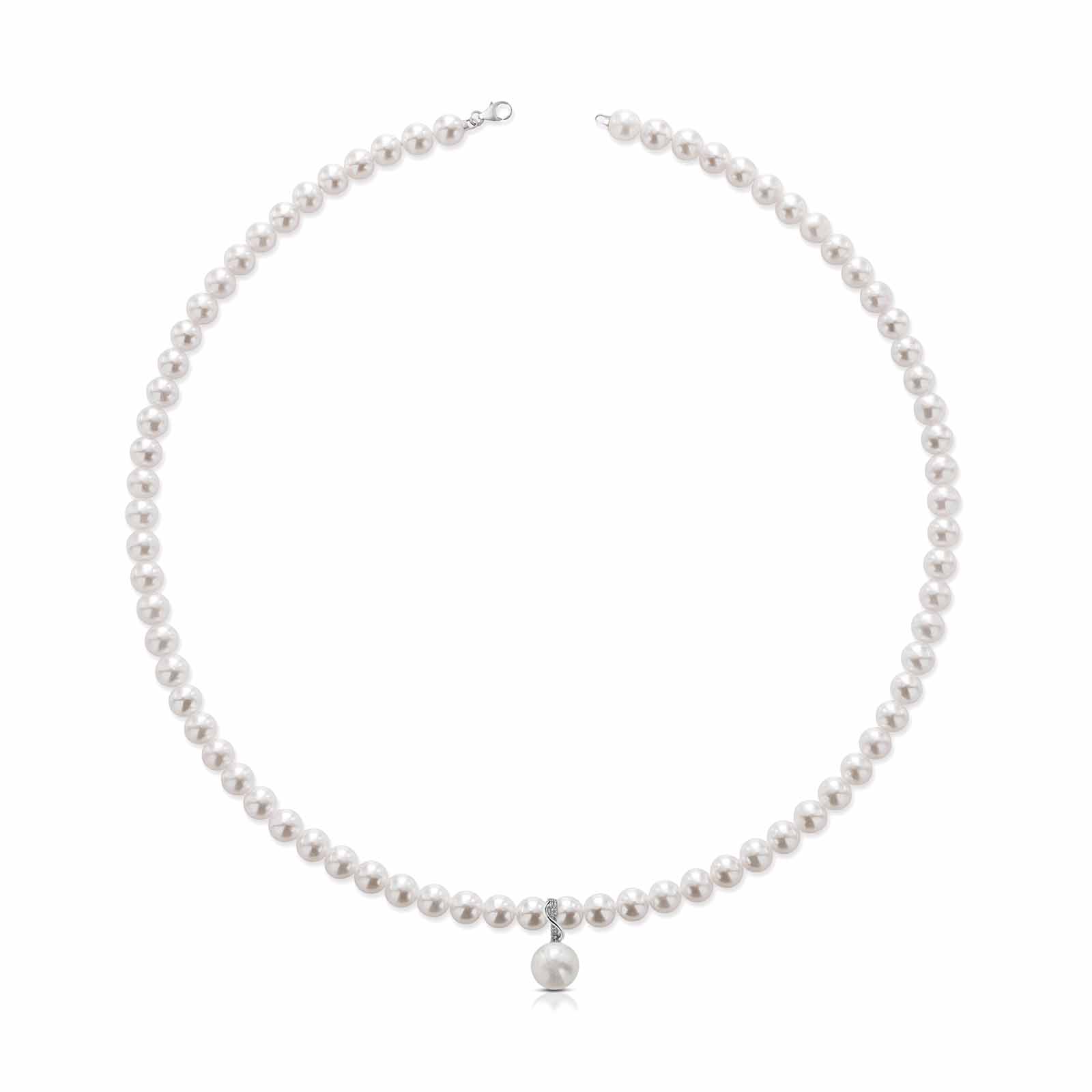 Ninfea | Collana in oro bianco con perle e diamanti