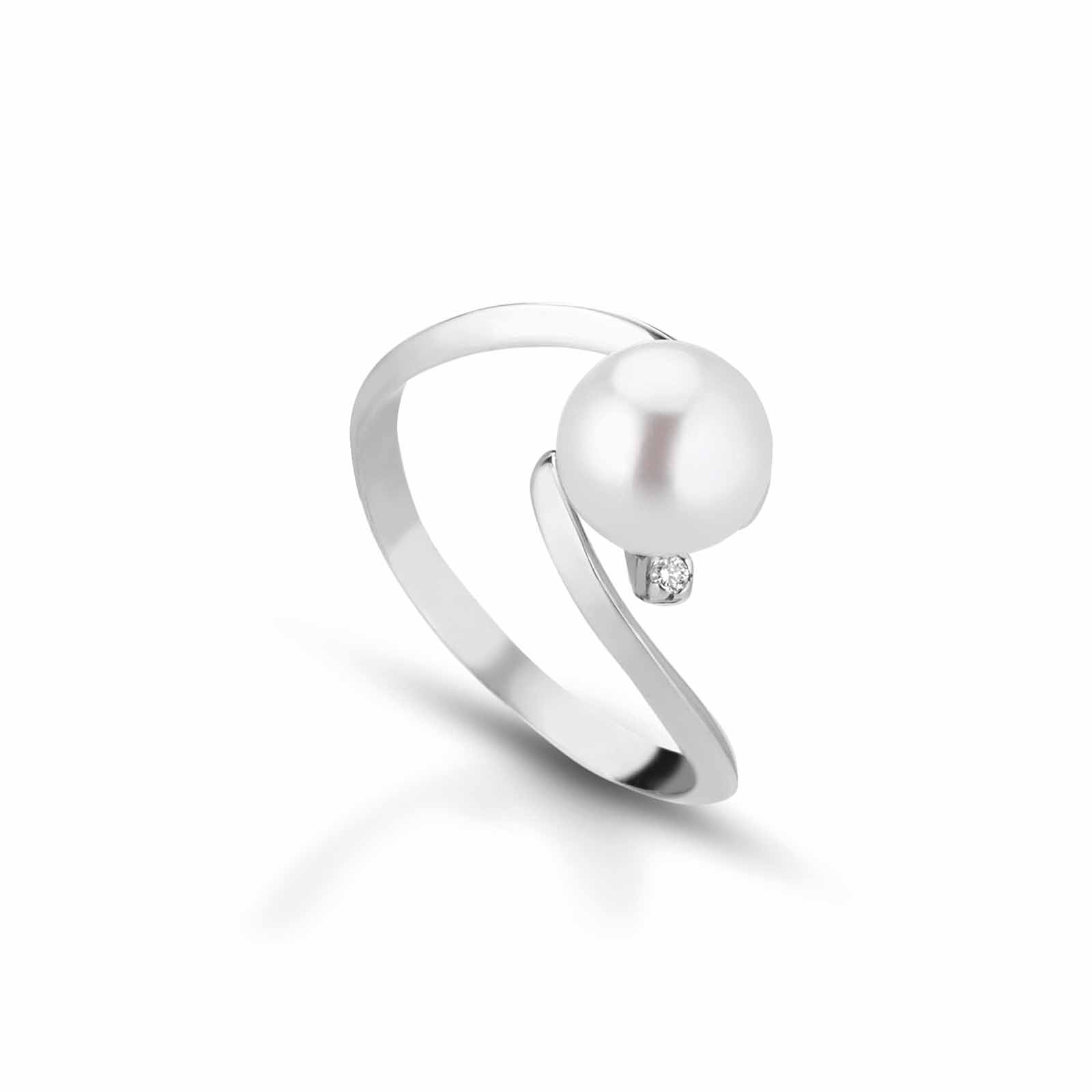 Lune Young | Anello in oro bianco, perla e diamante
