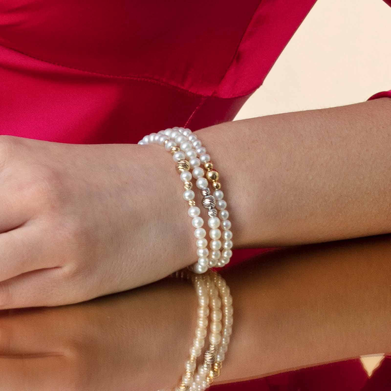 Bracciale Con Perle Coltivate Dacqua Dolce Con Sfere E Chiusura In Oro