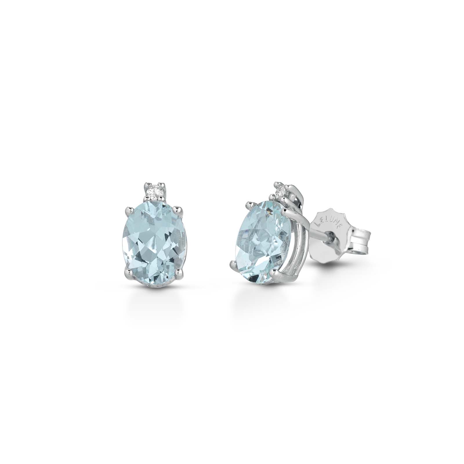 Orecchini in oro bianco 18kt, diamanti e acquamarina