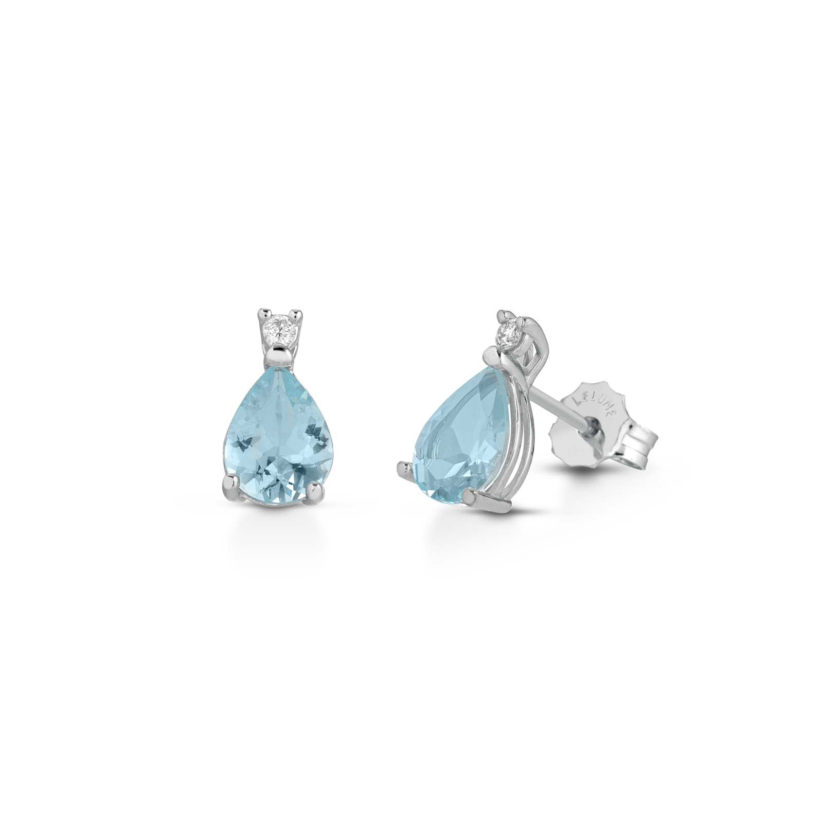 Orecchini in oro bianco 18kt, diamanti e acquamarina