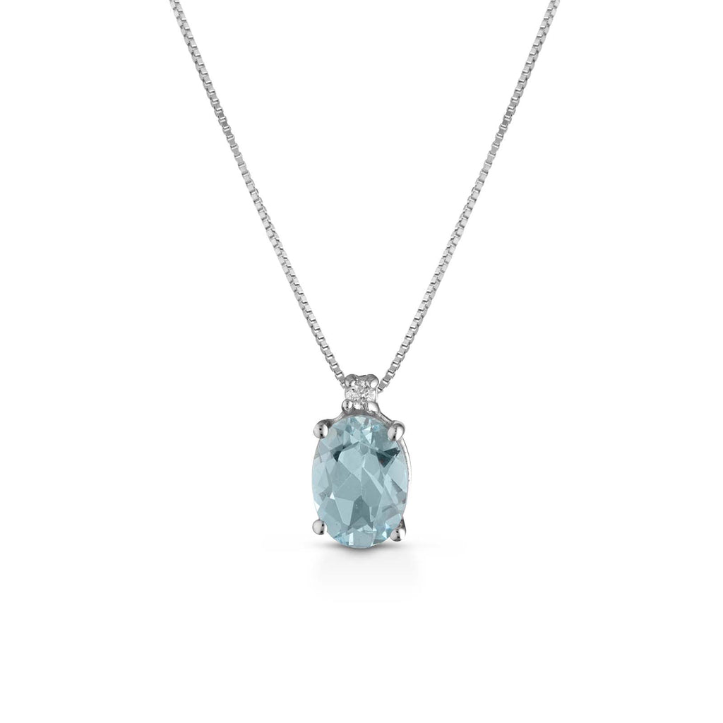 Pendente con catena in oro bianco 18kt, diamanti e acquamarina