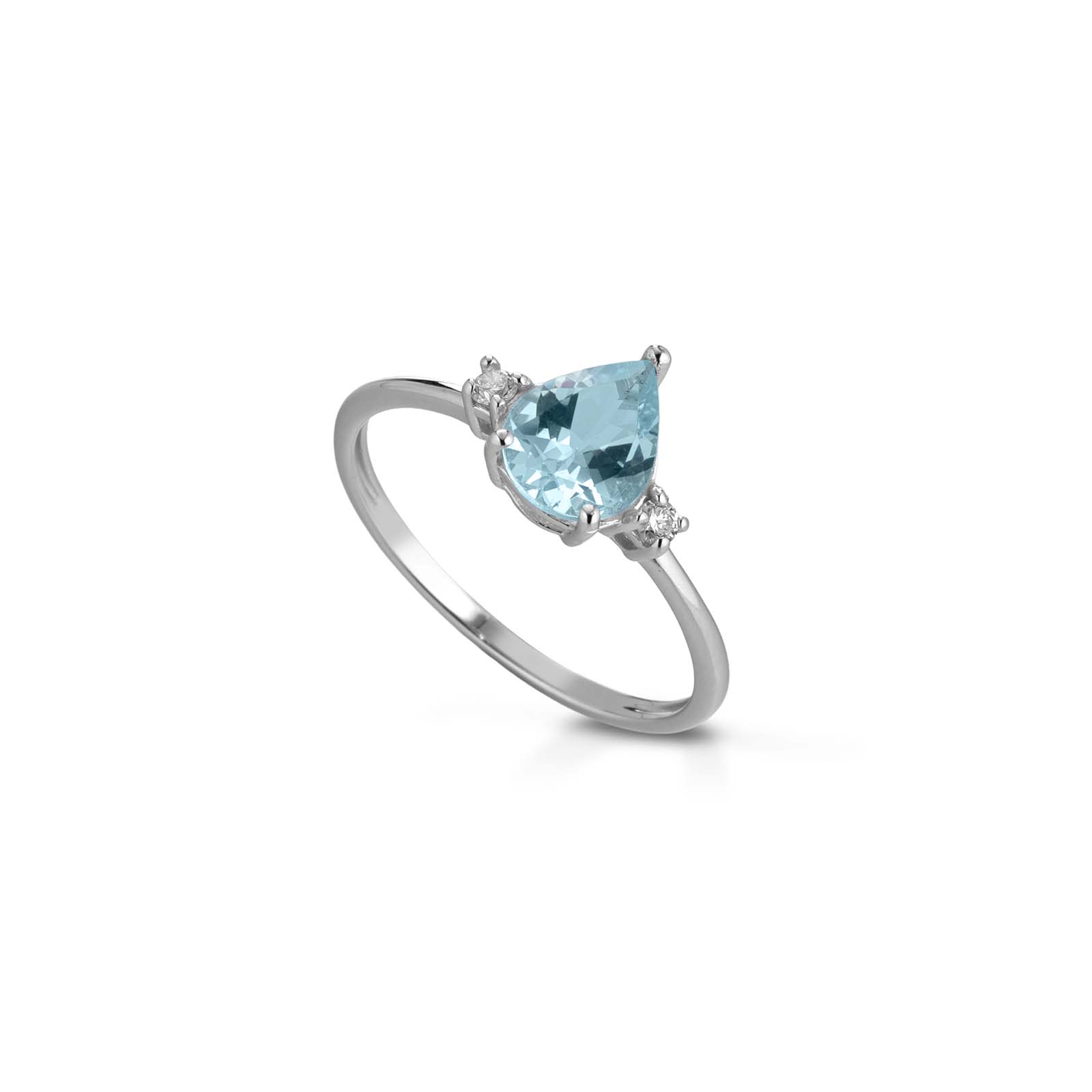 Anello in oro bianco 18kt, diamanti e acquamarina