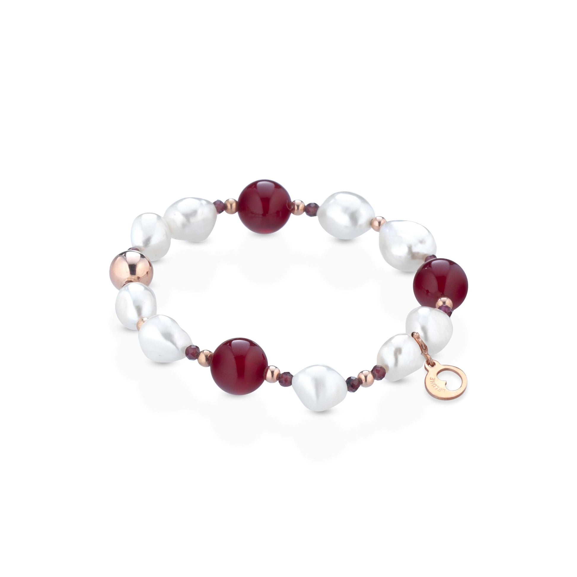 Bracciale con perle d'acqua dolce, agata rossa ed argento rosa