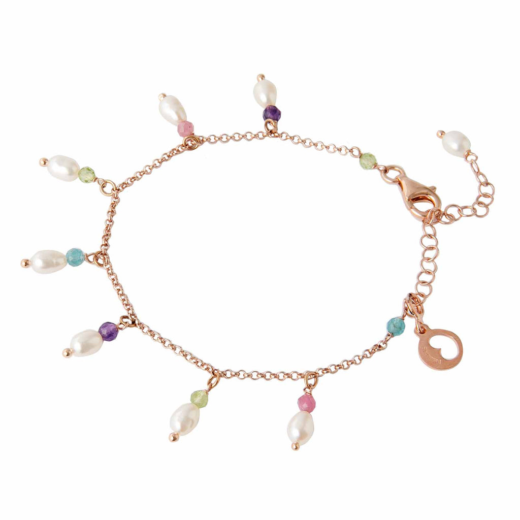 Young Summer | Silver anklet with pearls and colored stones