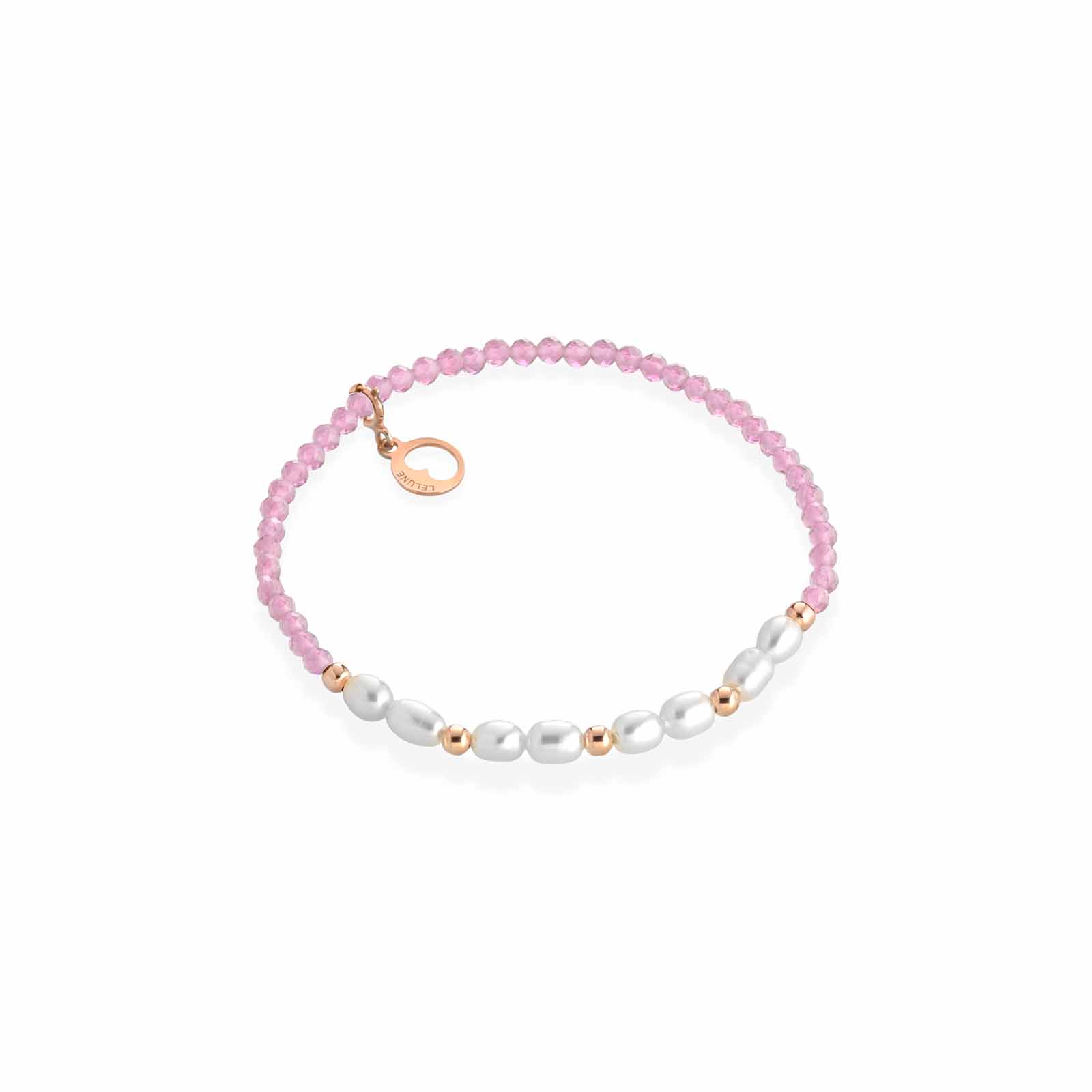 Bracciale elastico con spinello rosa, argento rosa e perle d'acqua dolce