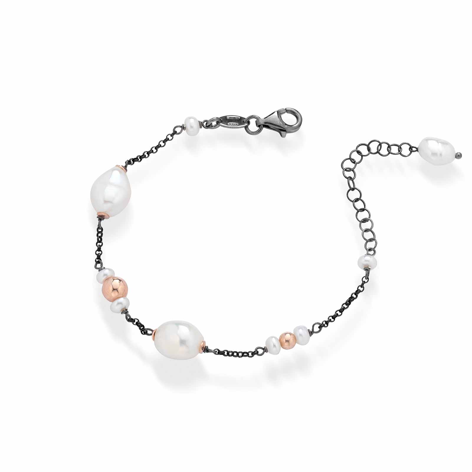 Cristelle noir | Bracciale in argento con perle