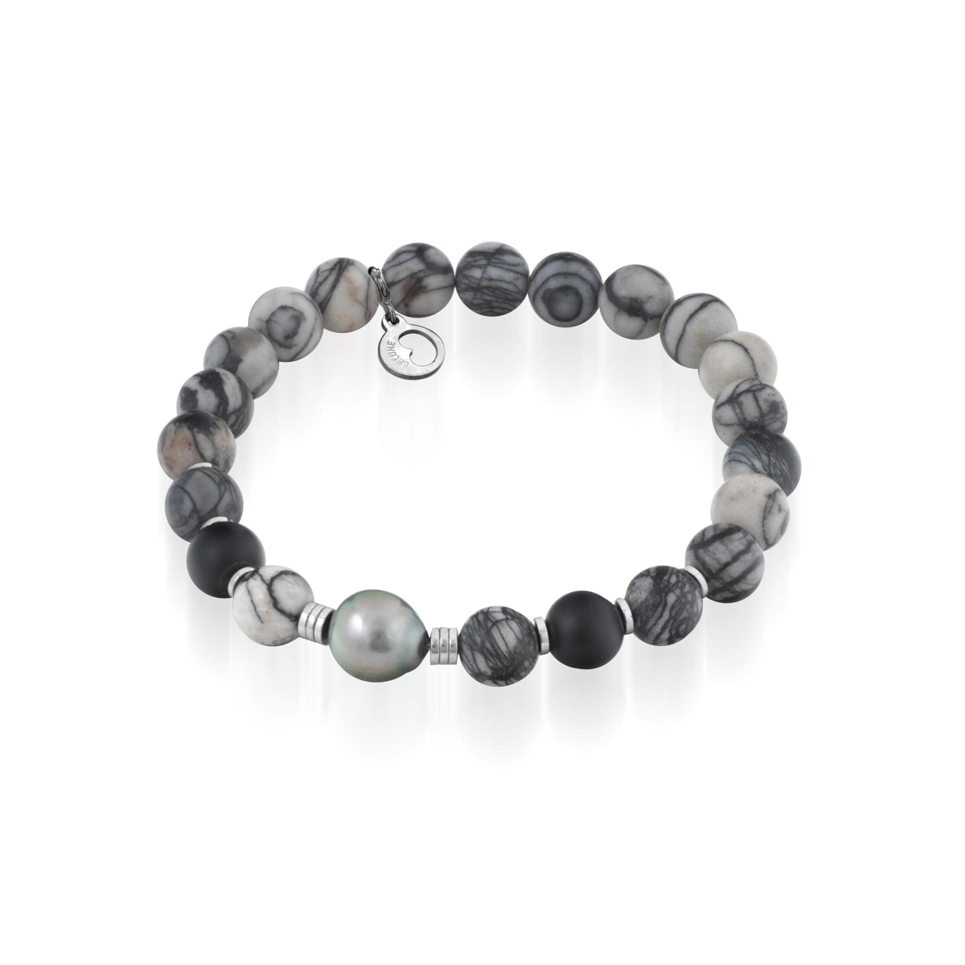 Bracciale in pietre naturali con perla Tahiti ed argento
