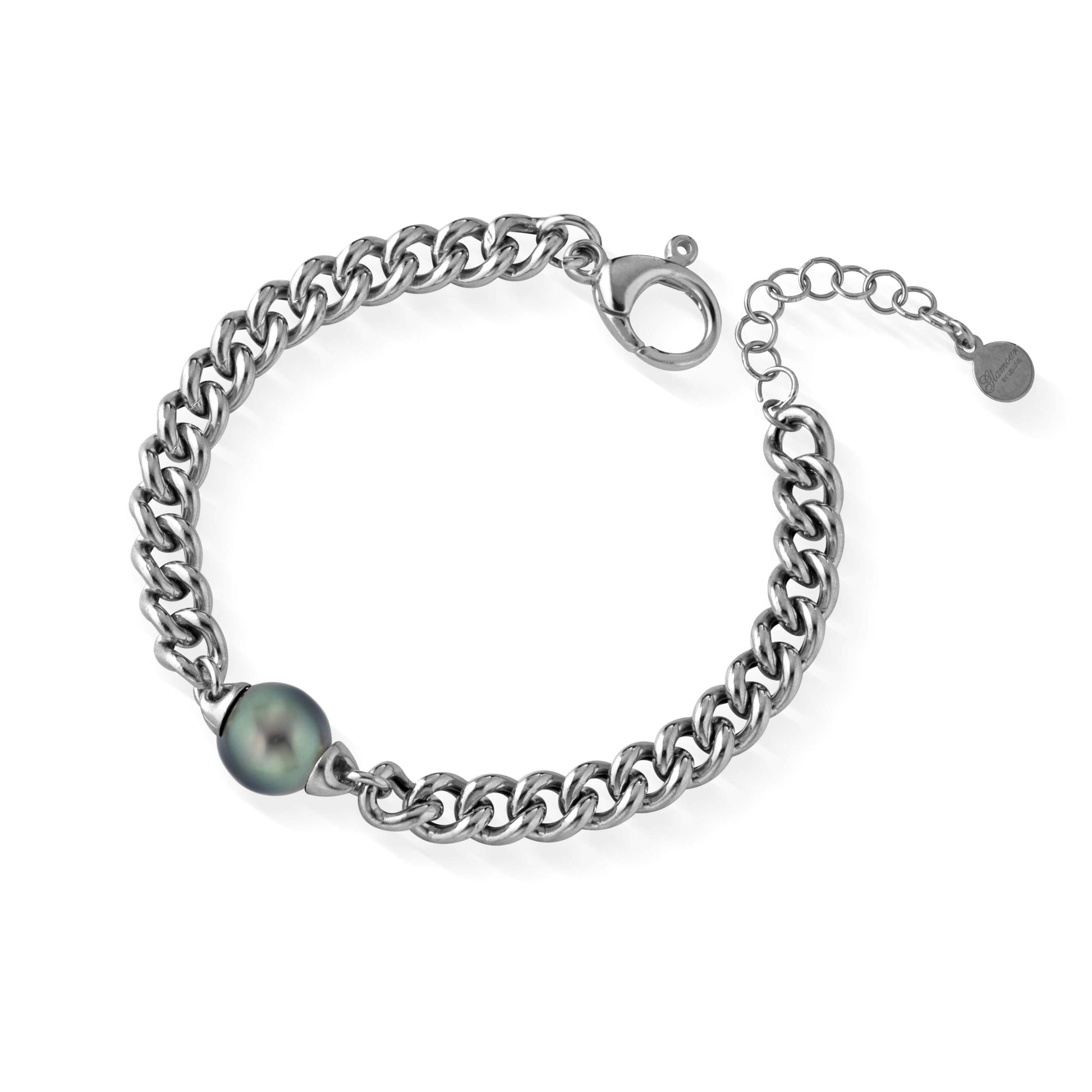 Bracciale in argento brunito con perla Tahiti