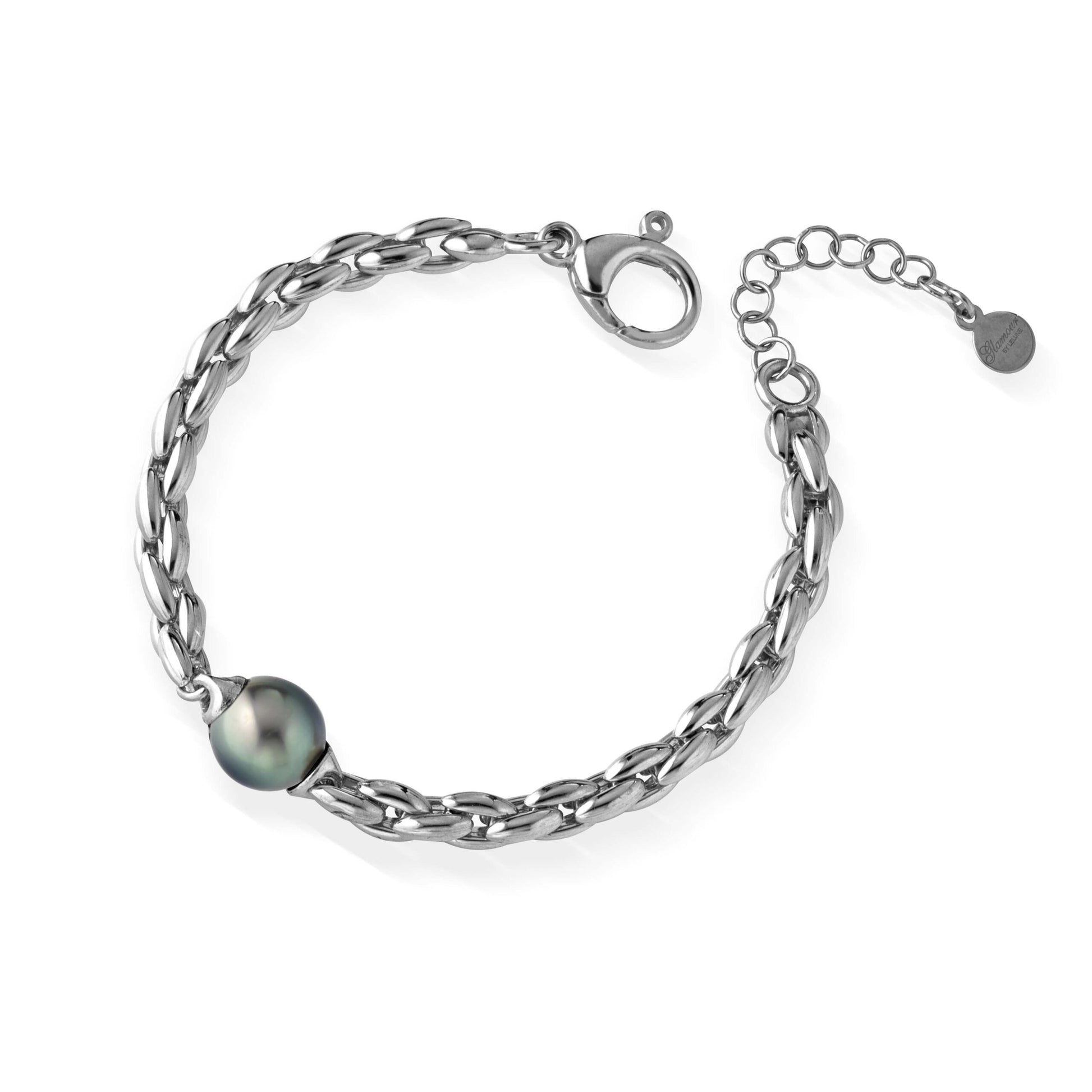 Bracciale in argento brunito con perla Tahiti