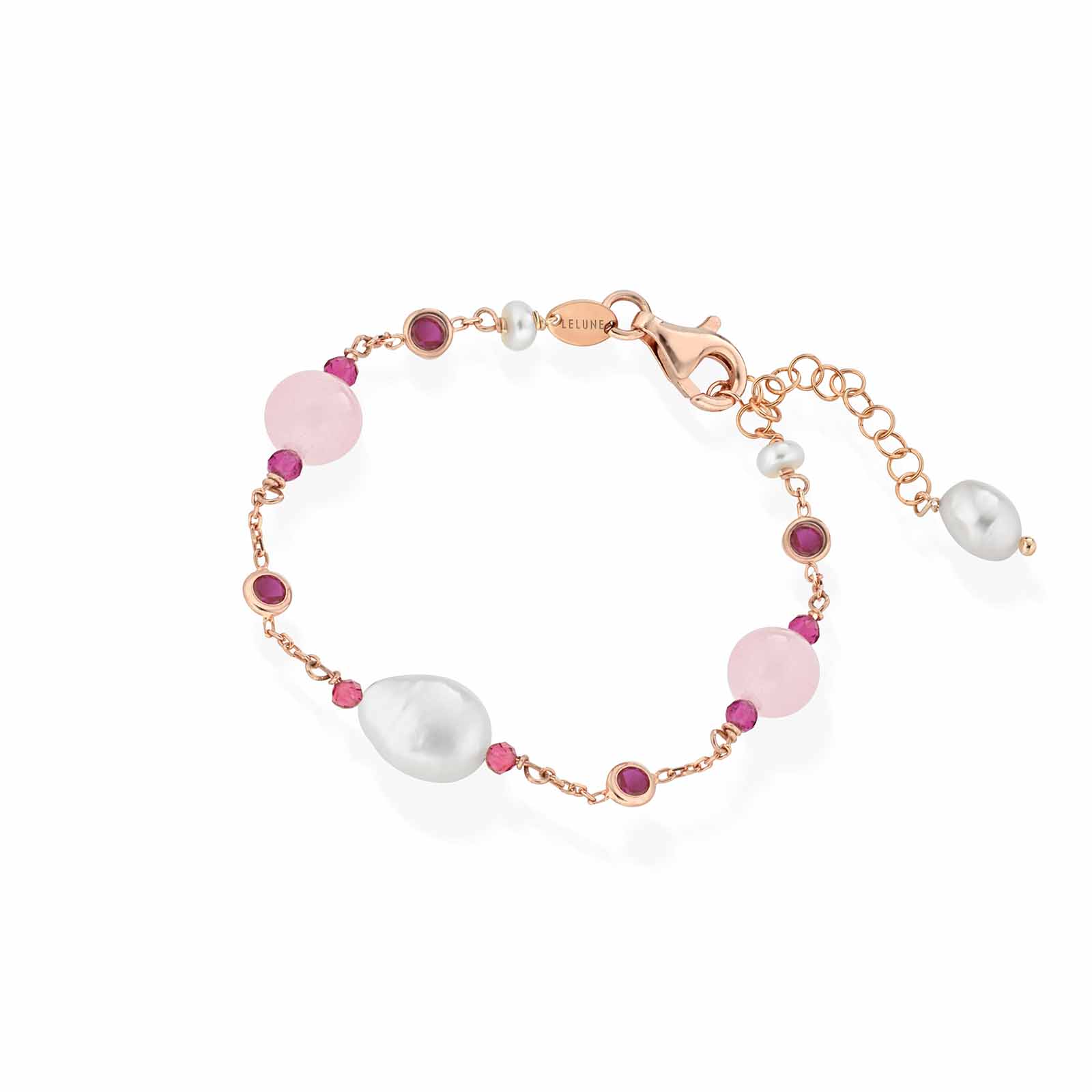 Bracciale in argento, giada, zirconi, spinello e perle