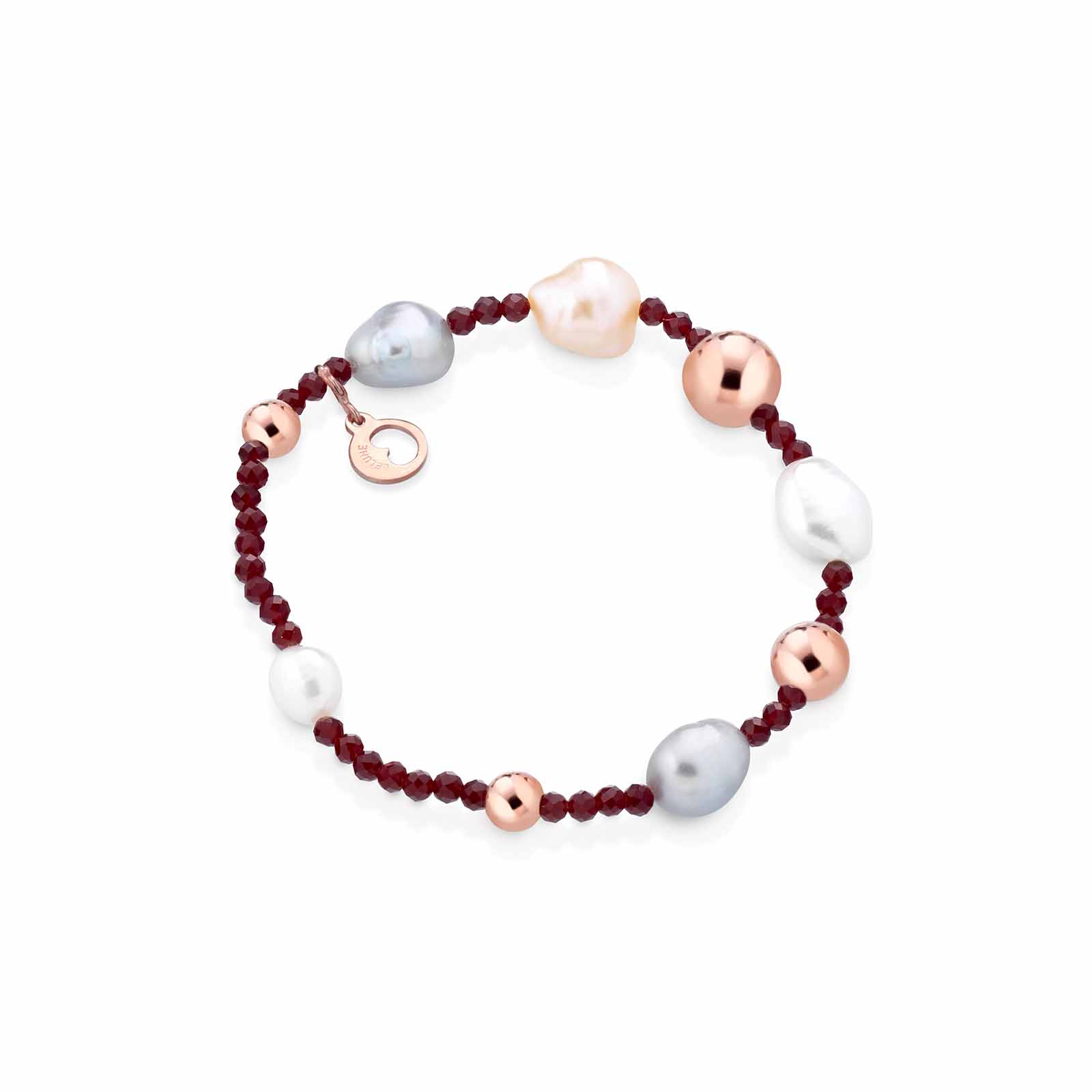 Bracciale con perle d'acqua dolce, AG925 rosa, spinello ciliegia, moonstone e agata Botswana