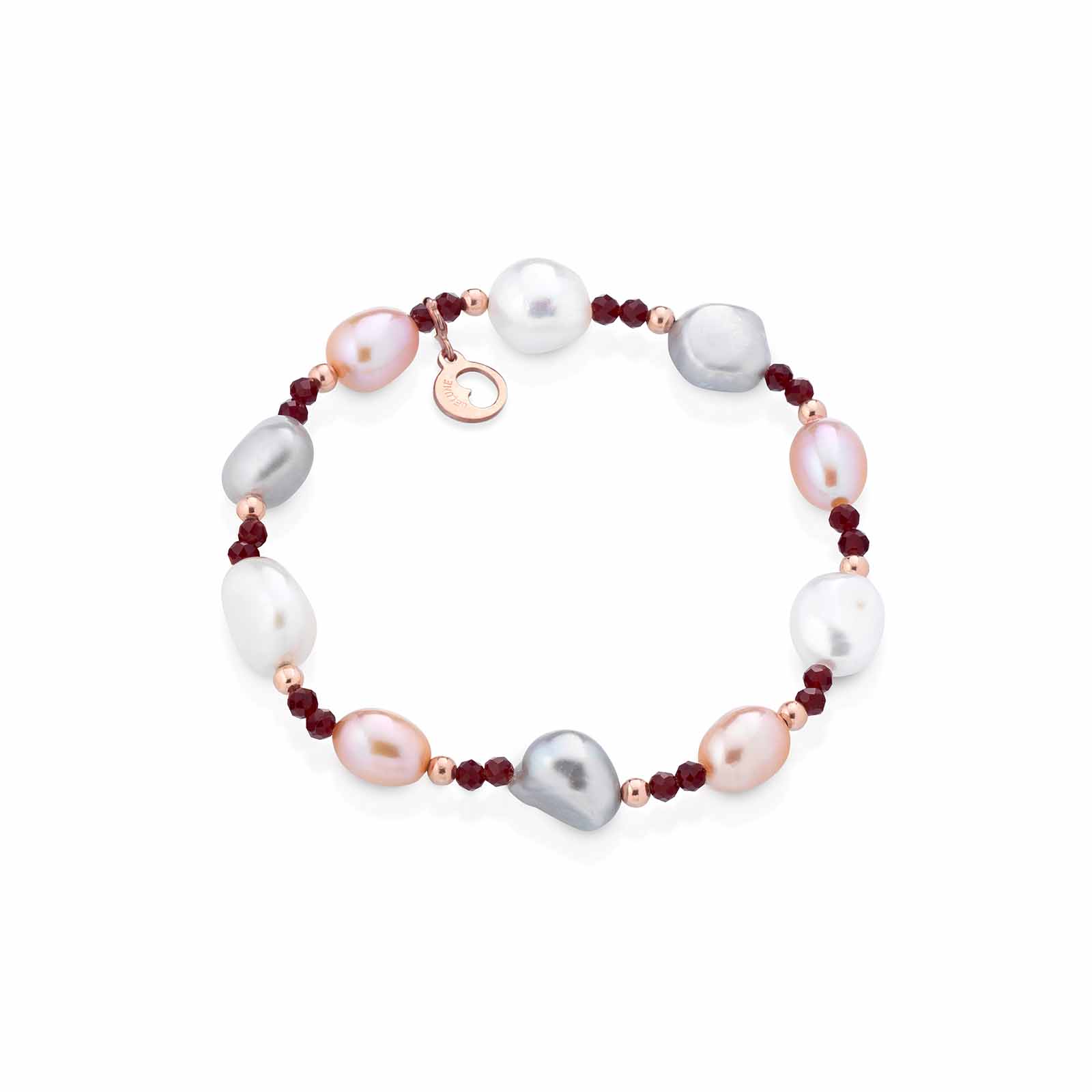 Bracciale con perle d'acqua dolce, AG925 rosa e spinello ciliegia