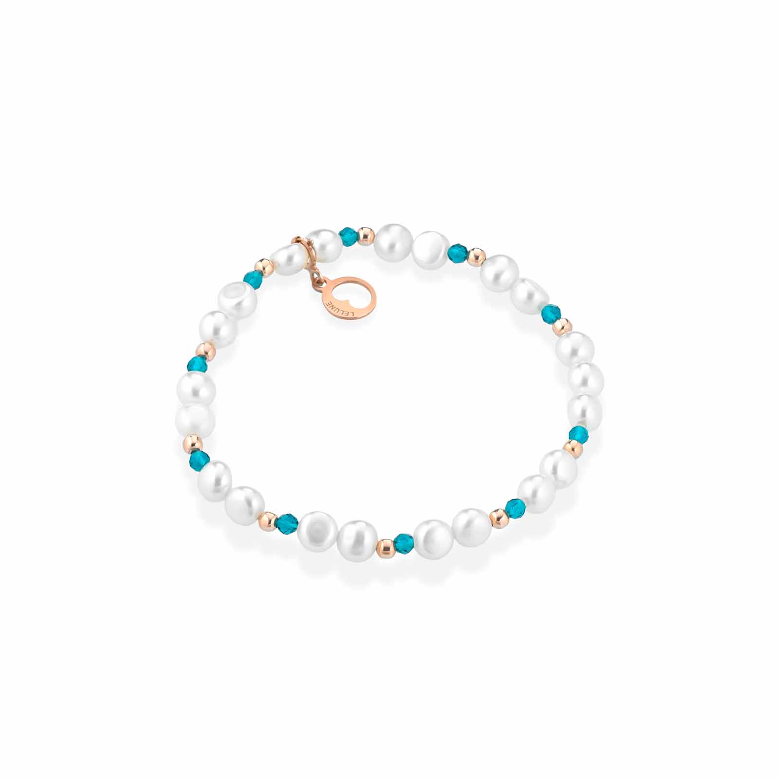 Bracciale elastico con perle d'acqua dolce, argento rosa e spinello turchese