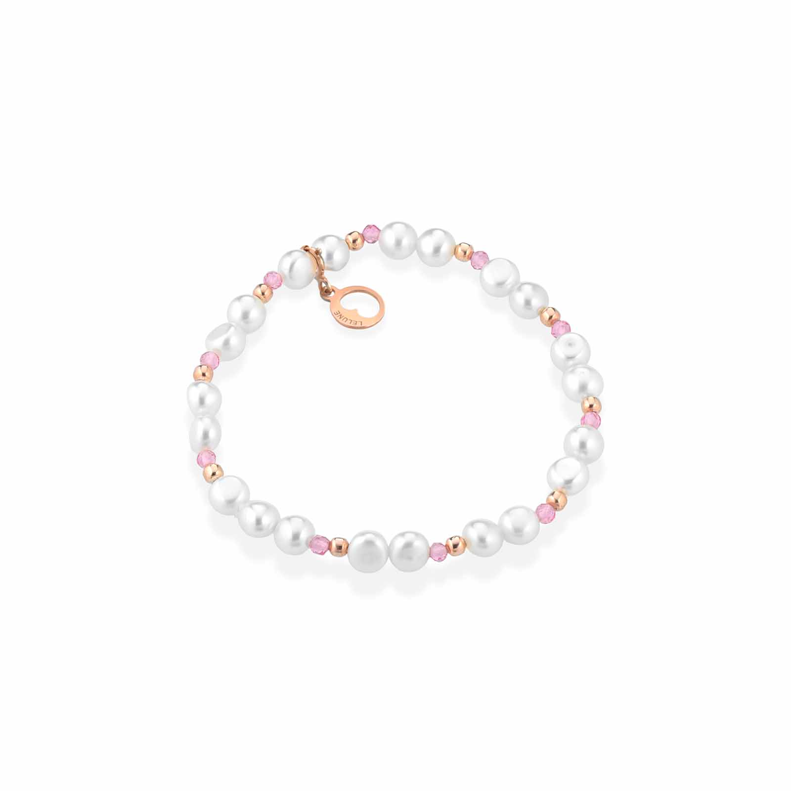 Bracciale elastico con perle d'acqua dolce, argento rosa e spinello rosa