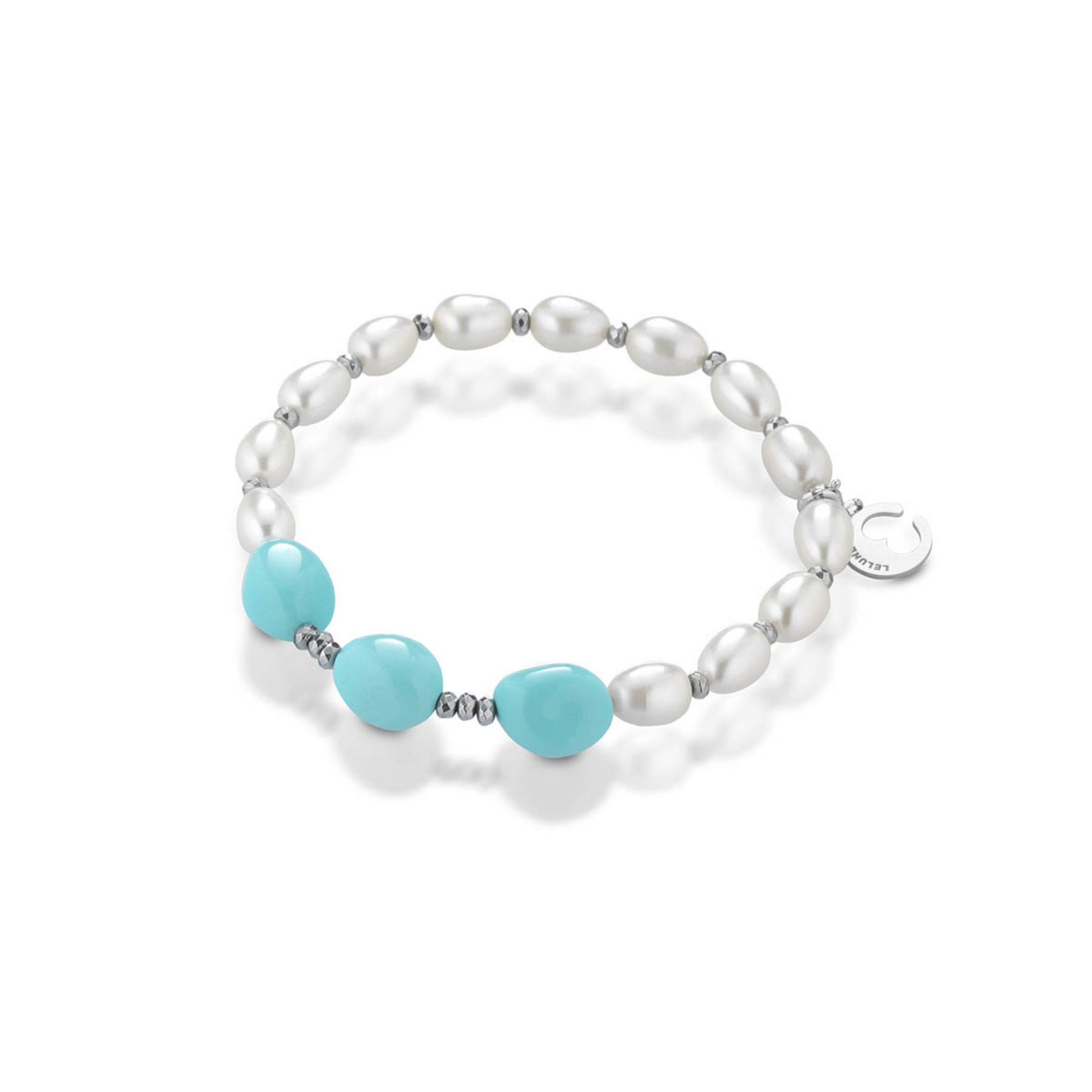 Turquoise | Bracciale con perle, turchese, argento e pietre