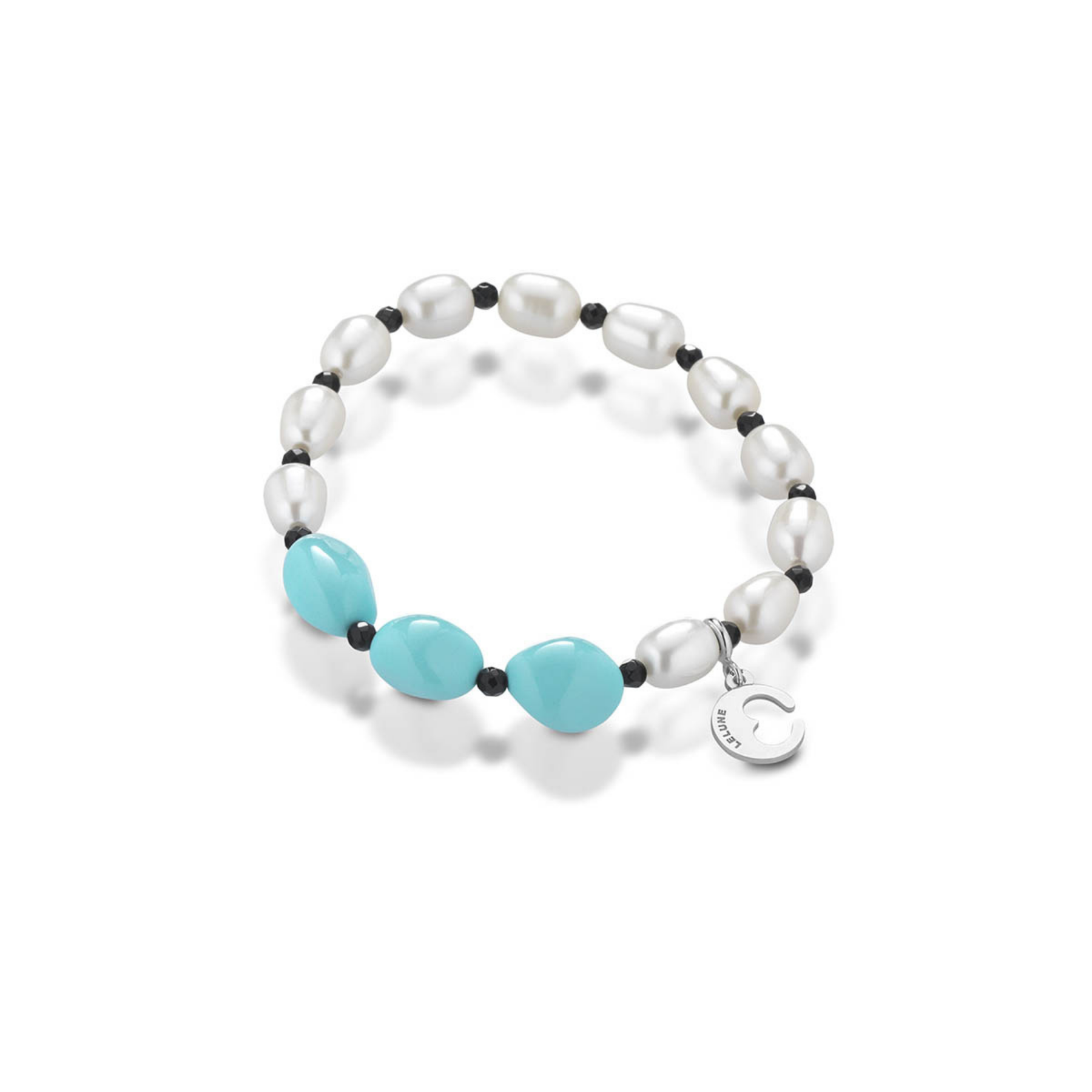 Turquoise | Bracciale con perle, turchese, argento e pietre