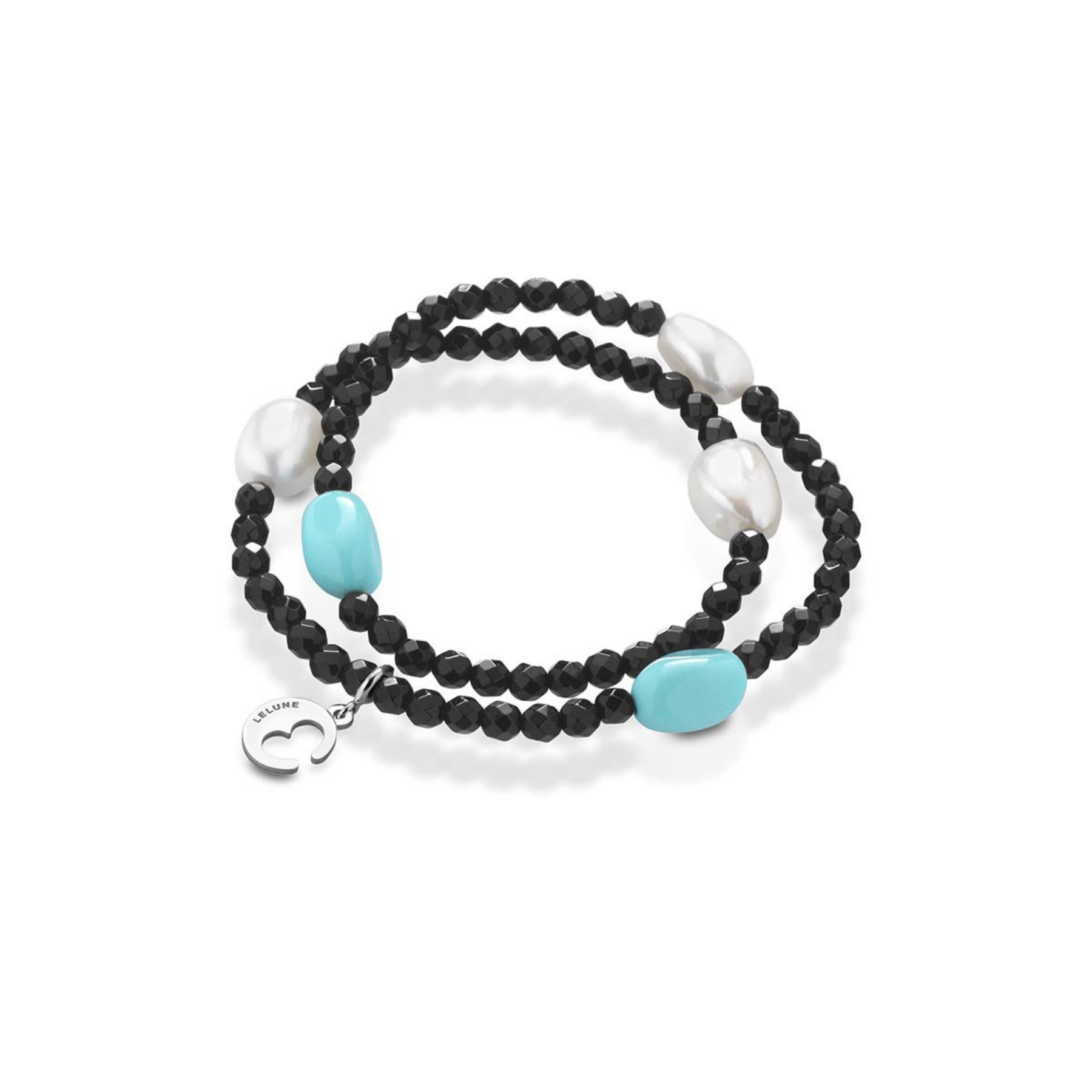 Turquoise | Bracciale con perle, turchese, onice e argento