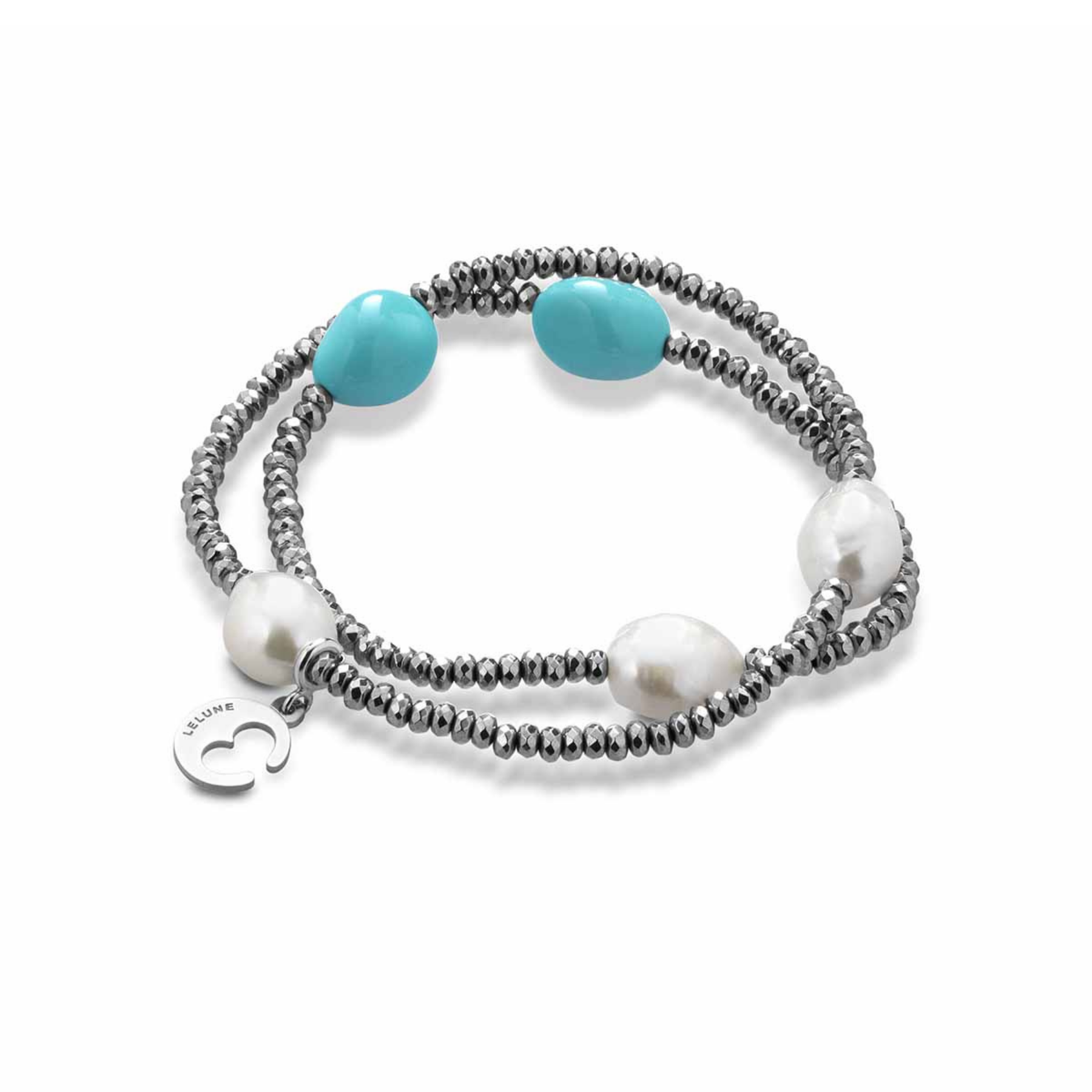 Turquoise | Bracciale con perle, turchese, ematite e argento
