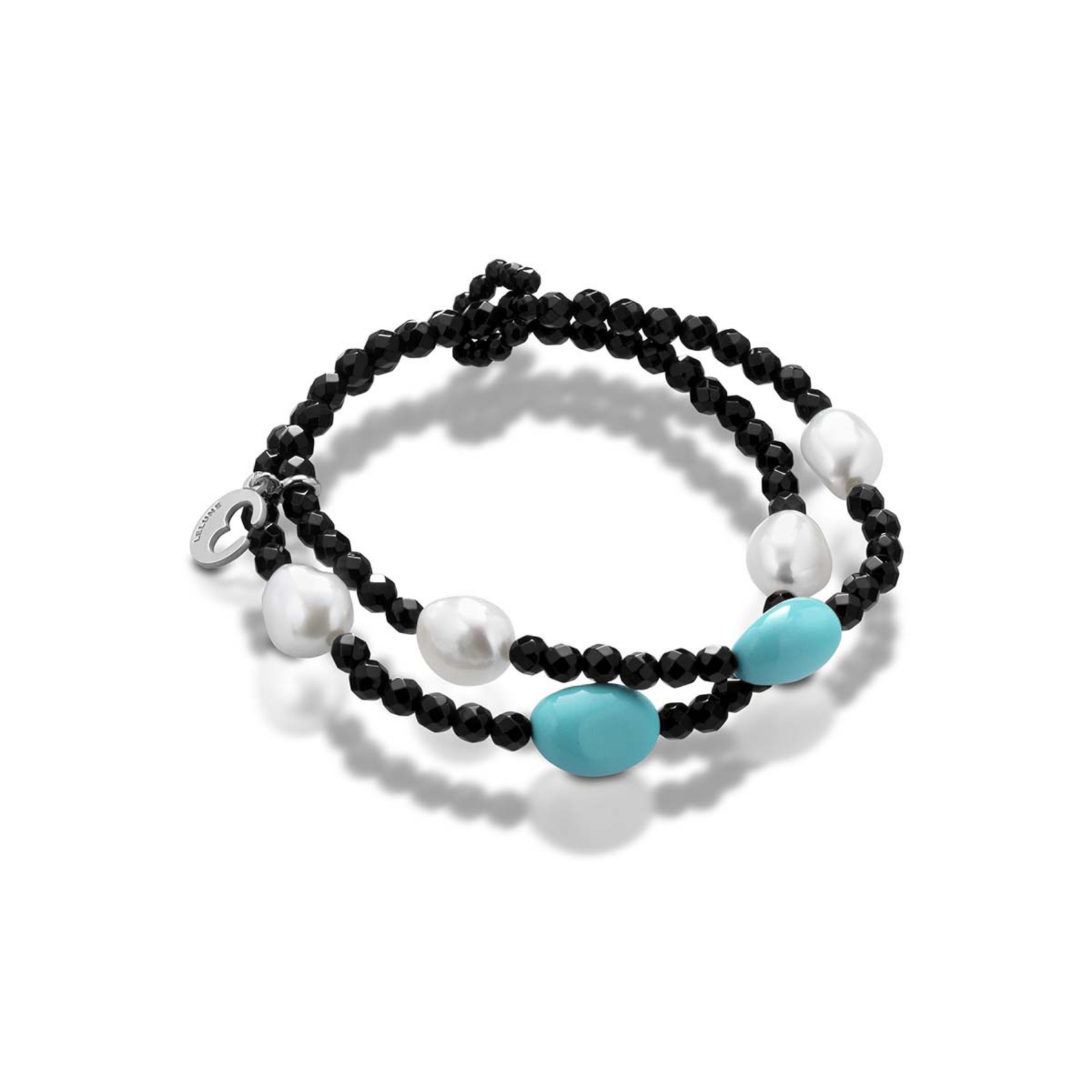 Turquoise | Bracciale con perle, turchese, onice e argento