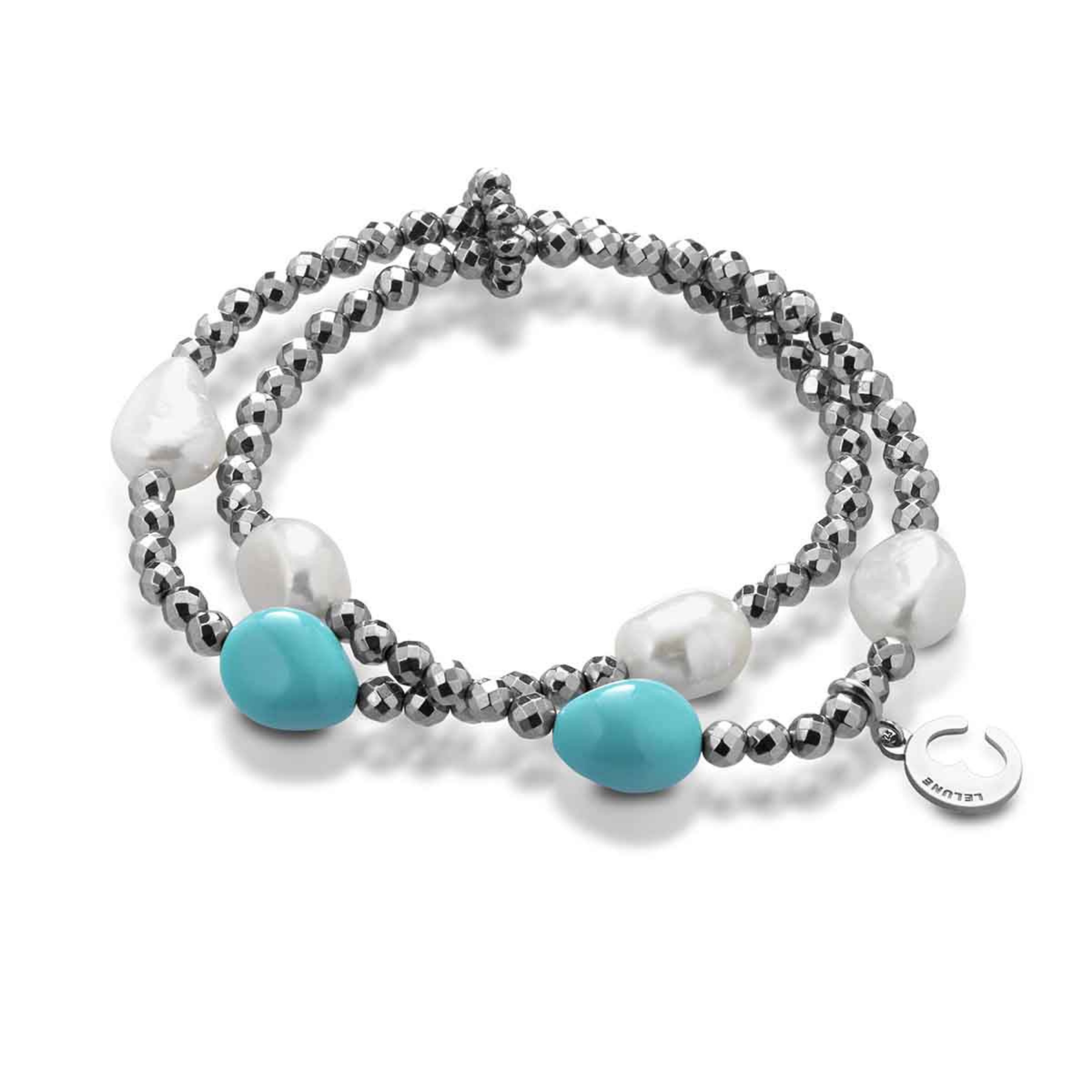 Turquoise | Bracciale con perle, turchese, ematite e argento