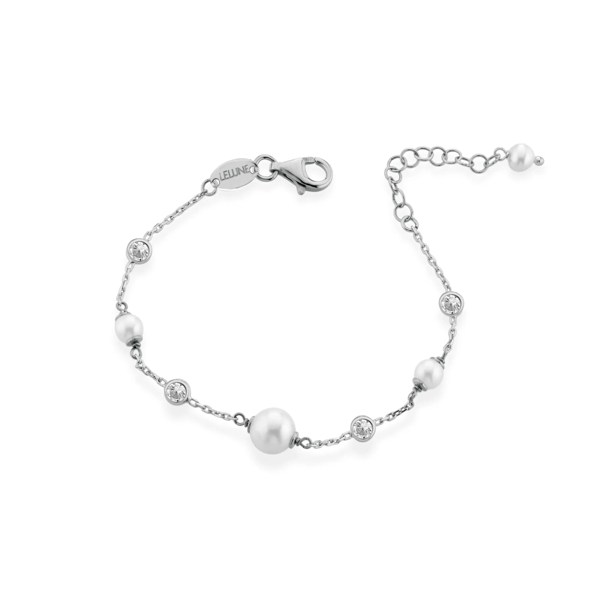 Bracciale in argento bianco con perle coltivate d'acqua dolce e zirconi
