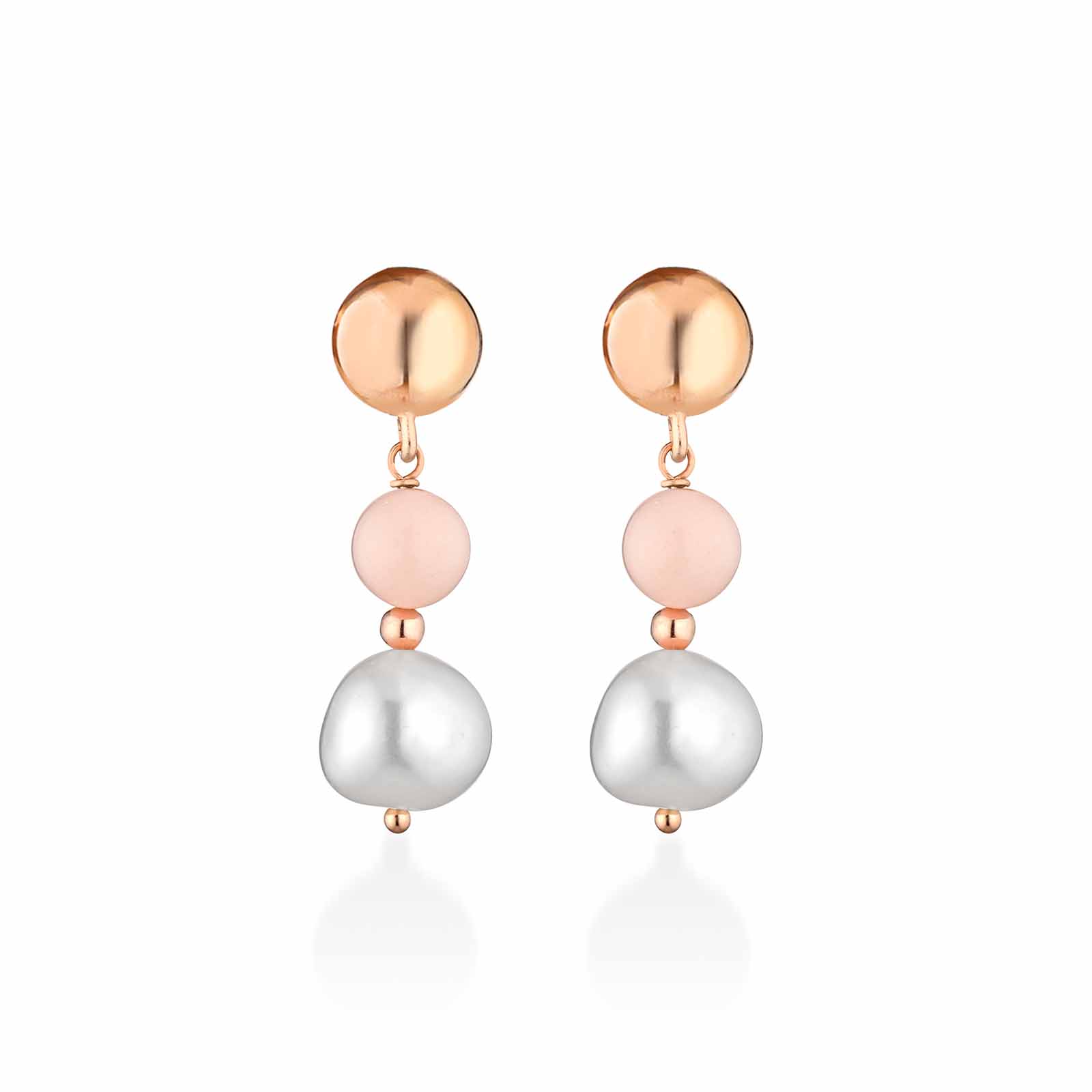 Orecchini in argento rosa con pasta di corallo rosa e perle d'acqua dolce
