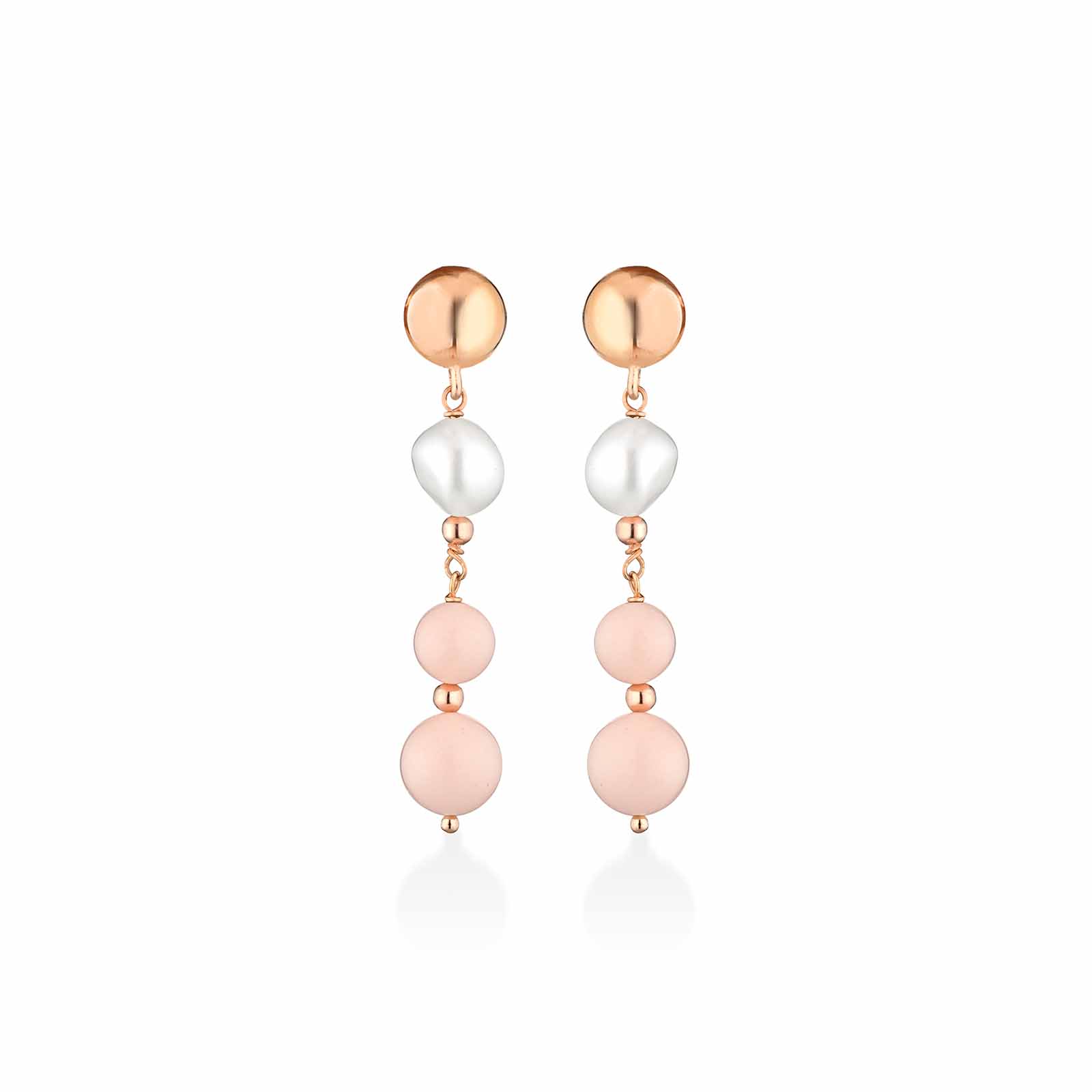 Orecchini in argento rosa con pasta di corallo rosa e perle d'acqua dolce