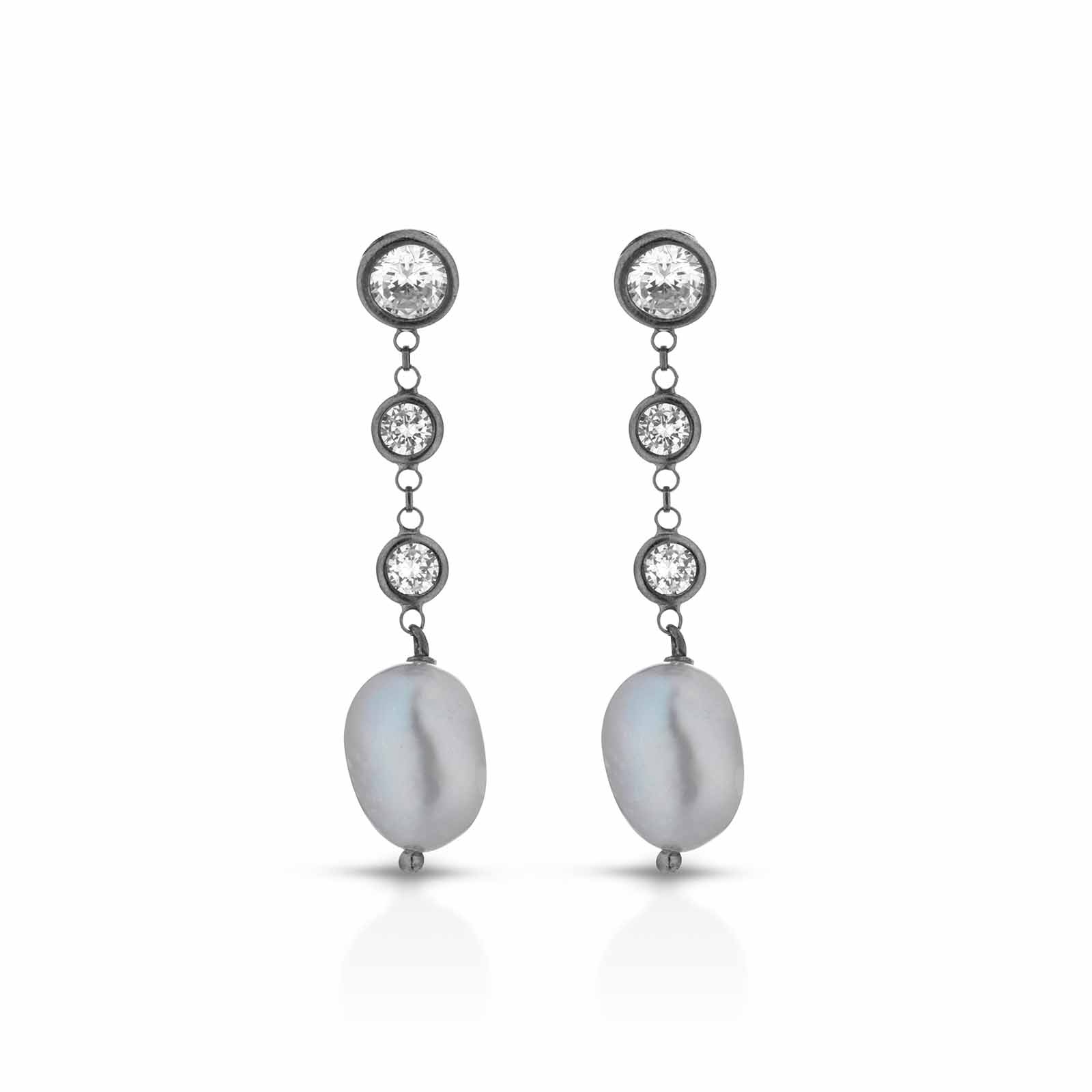 Cristelle | Orecchini con perle grigie, argento e zirconi