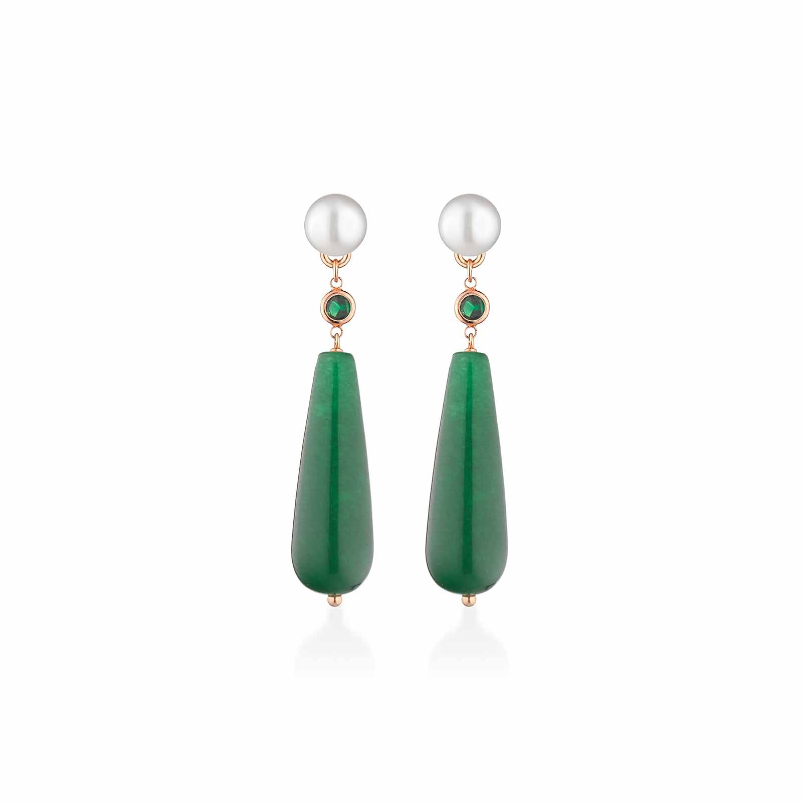 Sophie | Orecchini con perle, argento, zircone e giada