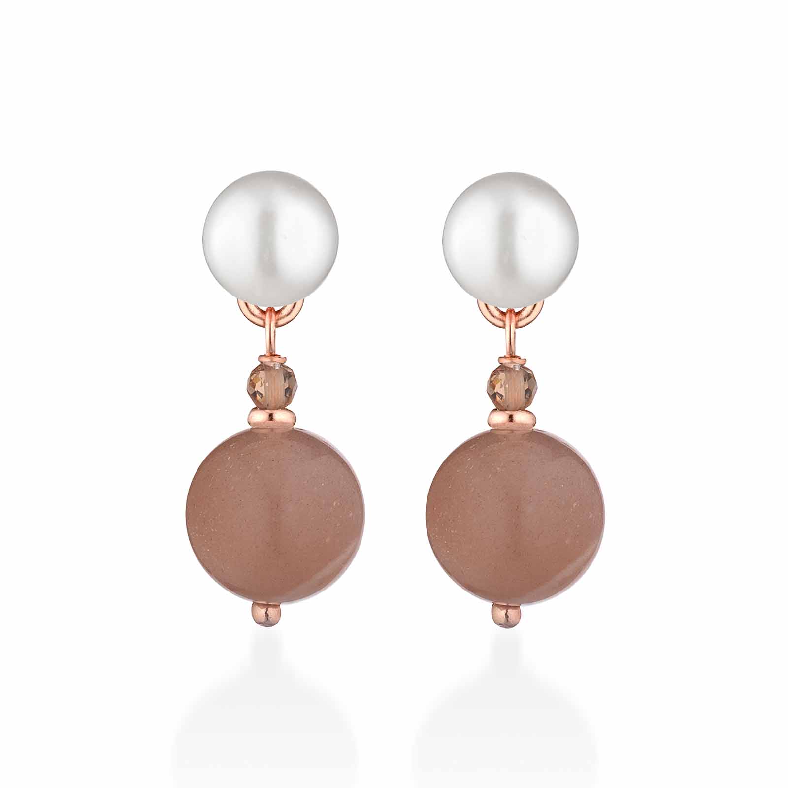 Orecchini con perle d'acqua dolce, AG925 rosa, spinello miele e moonstone