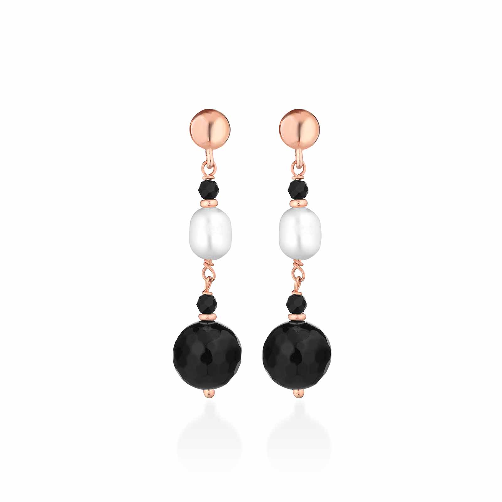 Orecchini con perle d'acqua dolce, AG925 rosa, spinello nero e agata nera