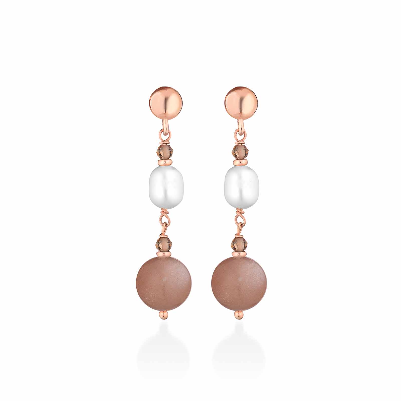 Orecchini con perle d'acqua dolce, AG925 rosa, spinello miele e moonstone