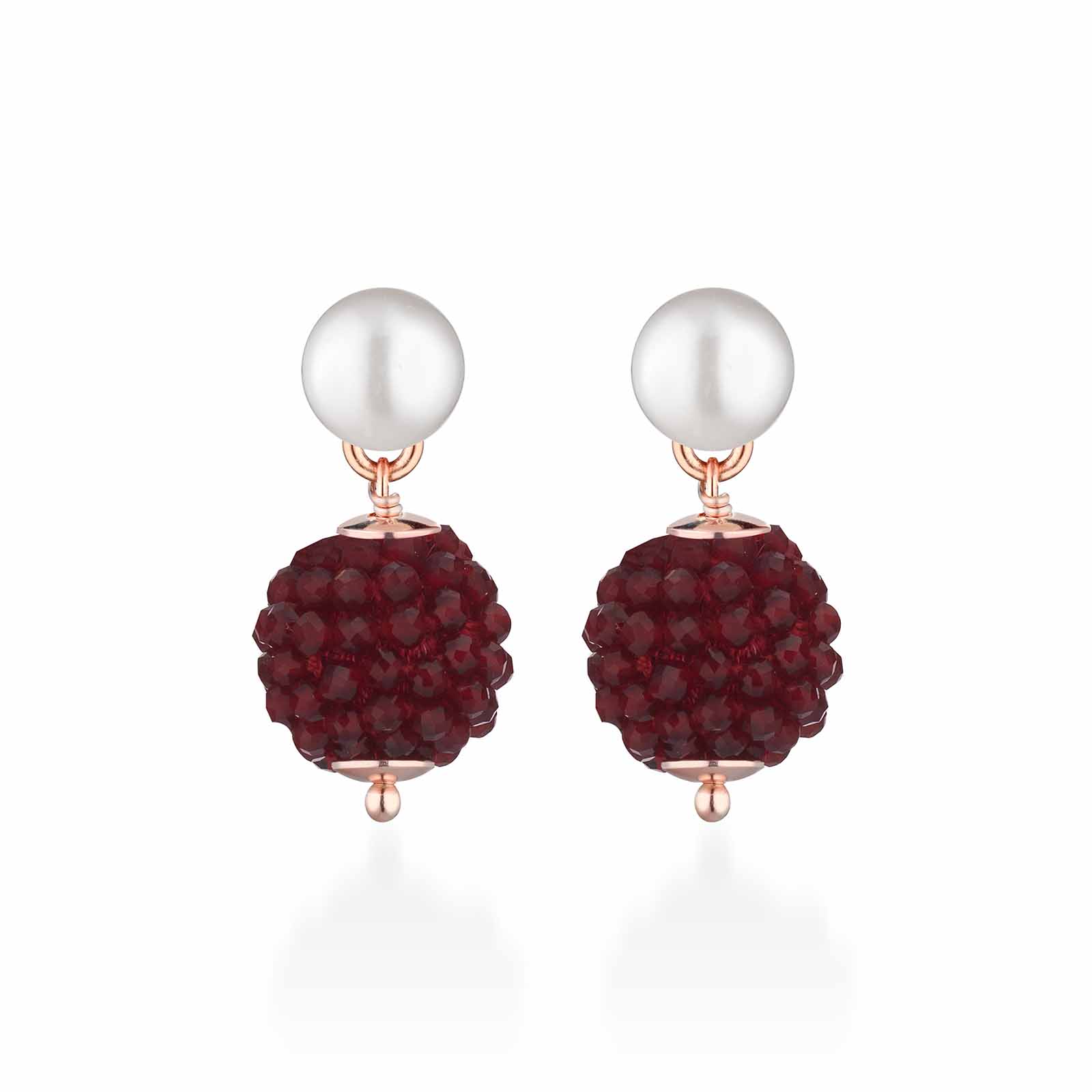 Orecchini con spinello ciliegia, perle d'acqua dolce e AG925 rosa