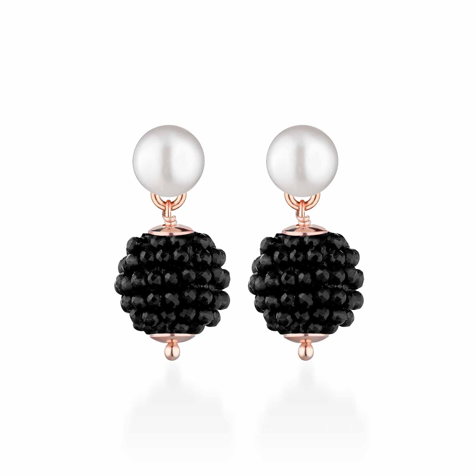 Orecchini con spinello nero, perle d'acqua dolce e AG925 rosa