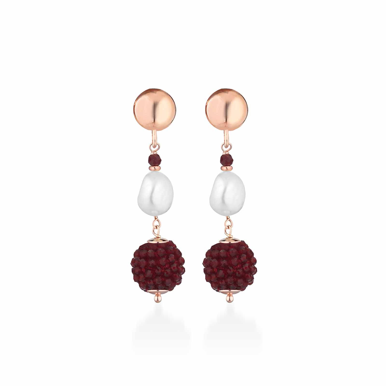 Orecchini con spinello ciliegia, perle d'acqua dolce e AG925 rosa
