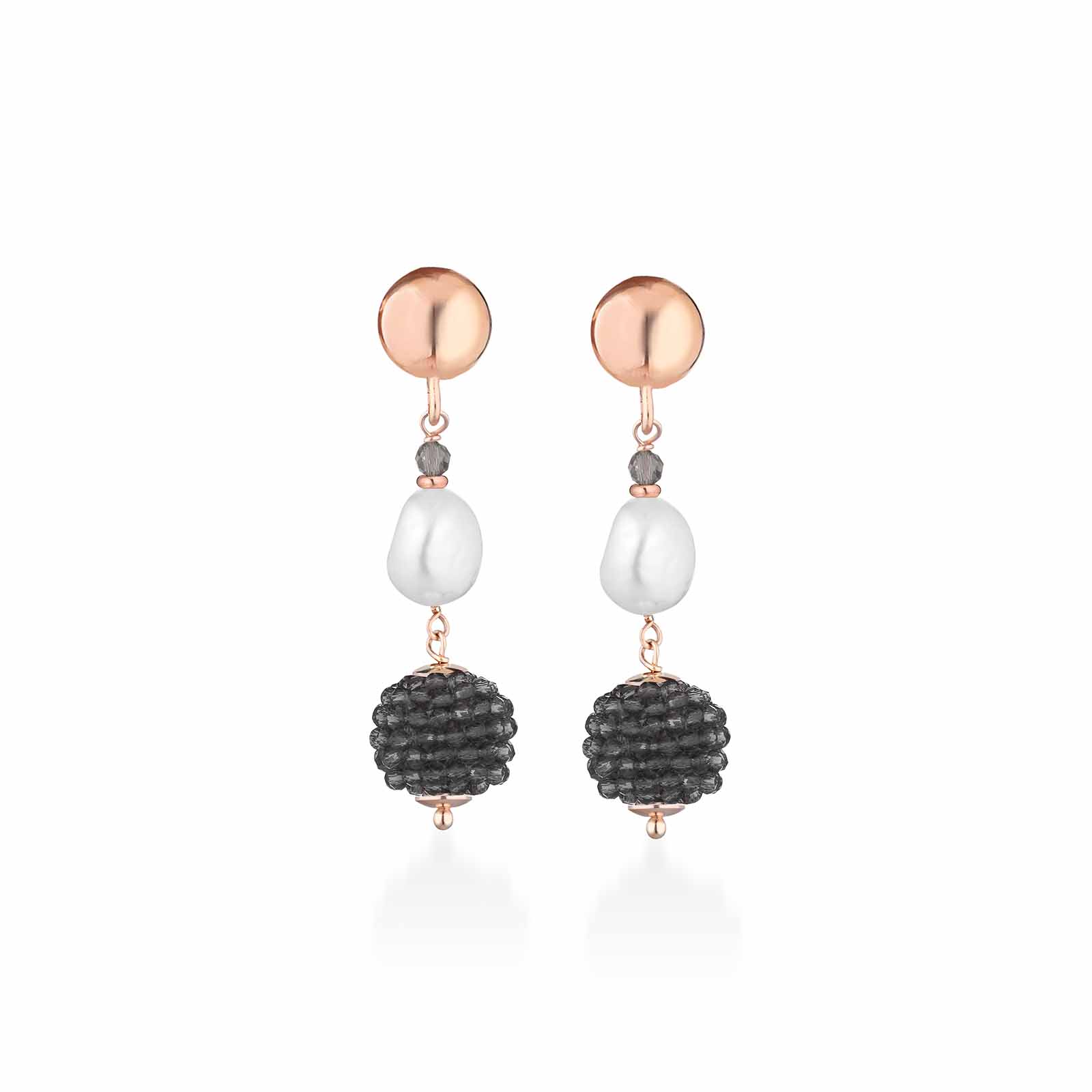 Orecchini con spinello grigio, perle d'acqua dolce e AG925 rosa
