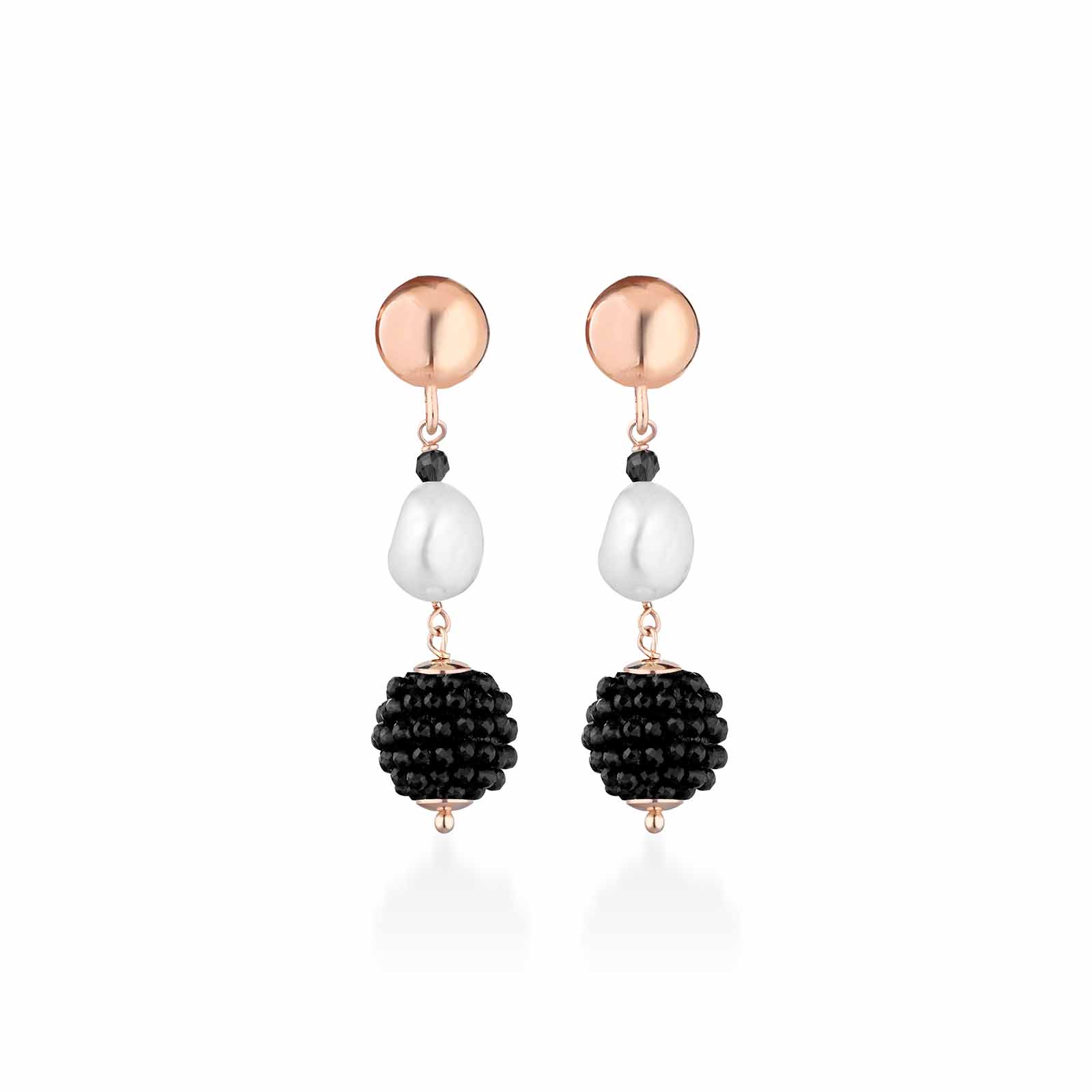 Orecchini con spinello nero, perle d'acqua dolce e AG925 rosa