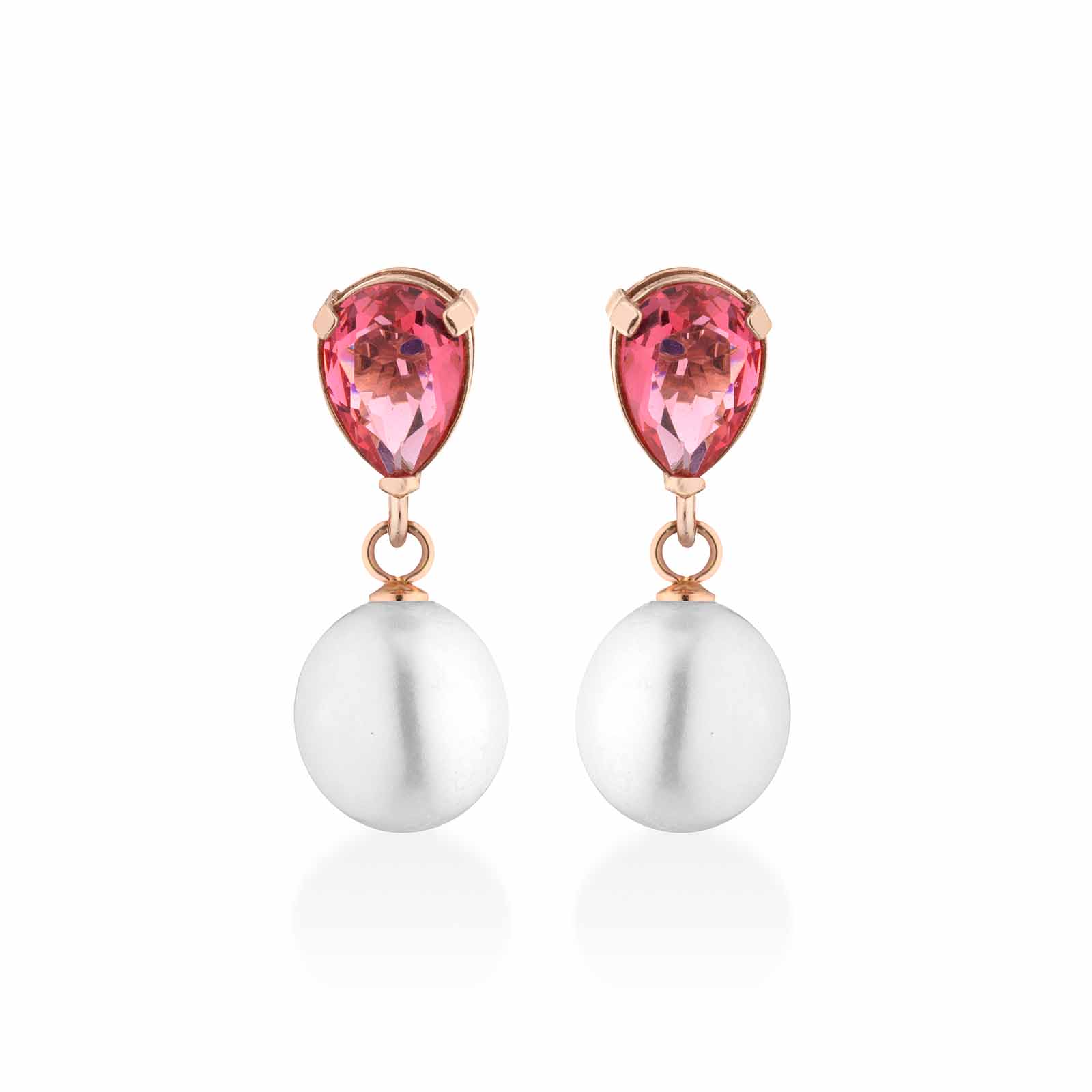 Orecchini in argento rosa con perle d'acqua dolce e cristallo fuxia