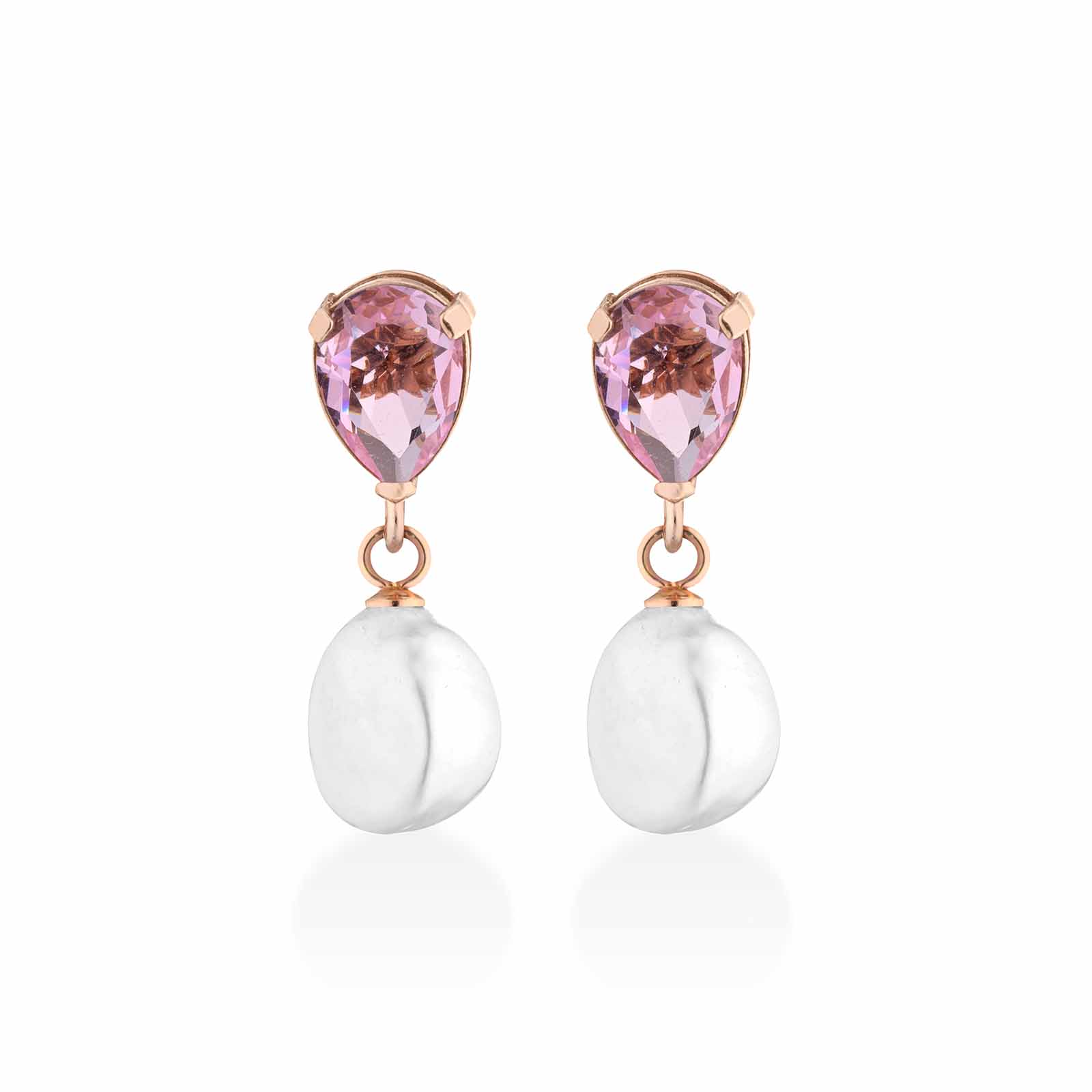 Orecchini in argento rosa con perle d'acqua dolce e cristallo rosa