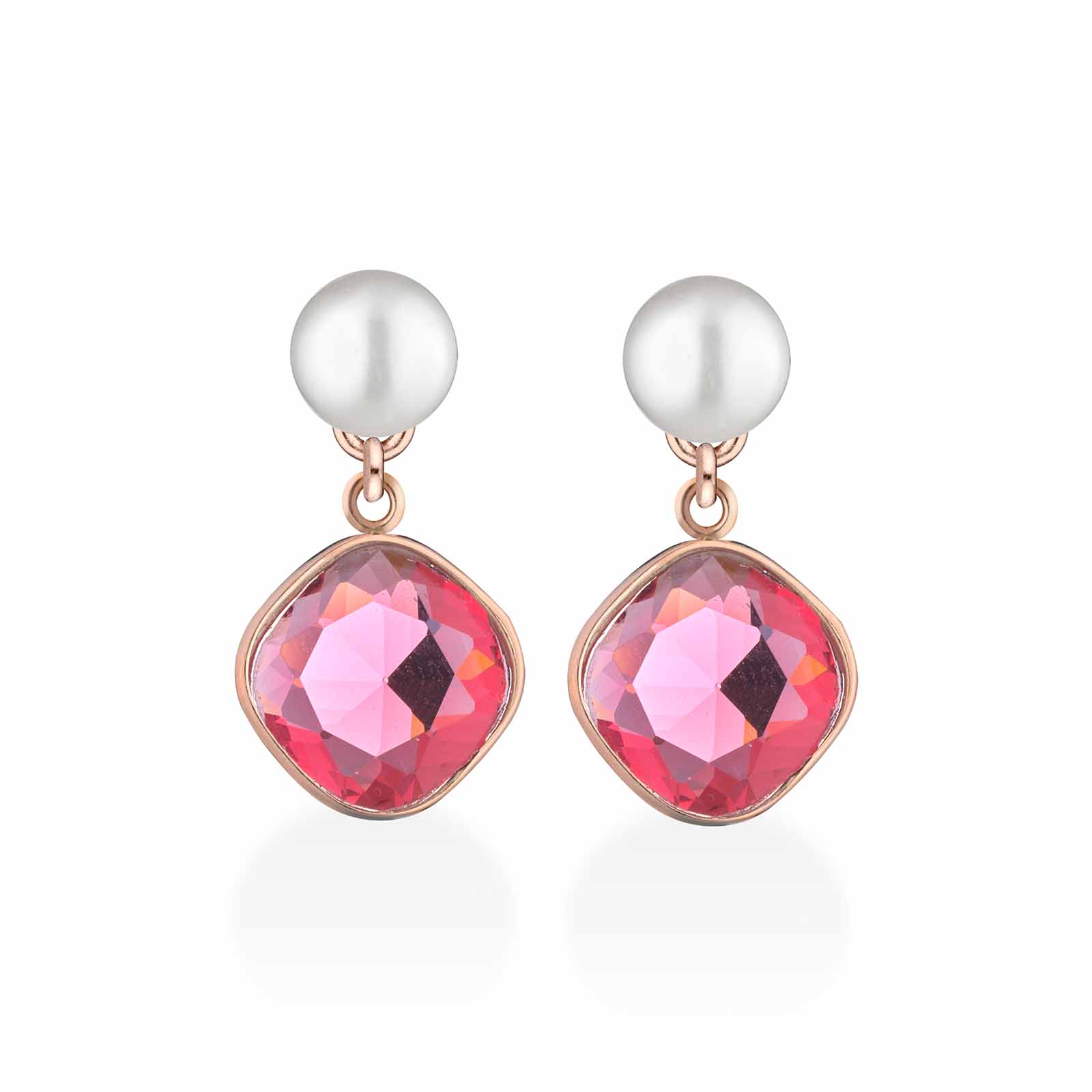 Orecchini in argento rosa con perle d'acqua dolce e cristallo fuxia
