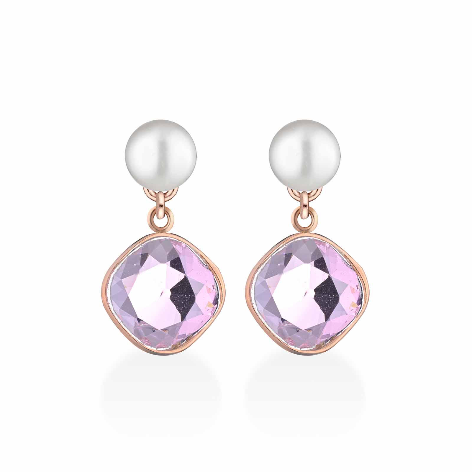 Orecchini in argento rosa con perle d'acqua dolce e cristallo rosa