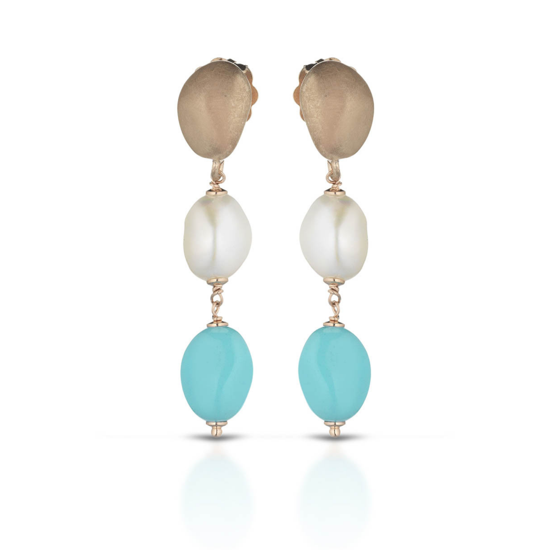 Turquoise | Orecchini con perle, turchese e argento