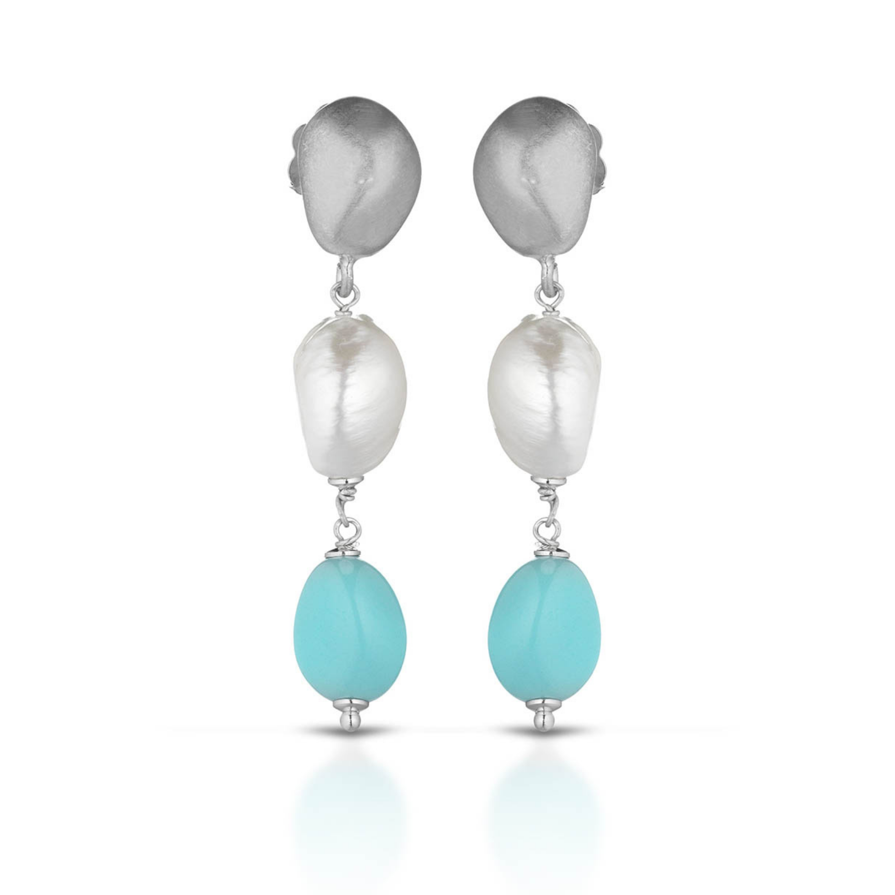 Turquoise | Orecchini con perle, turchese e argento