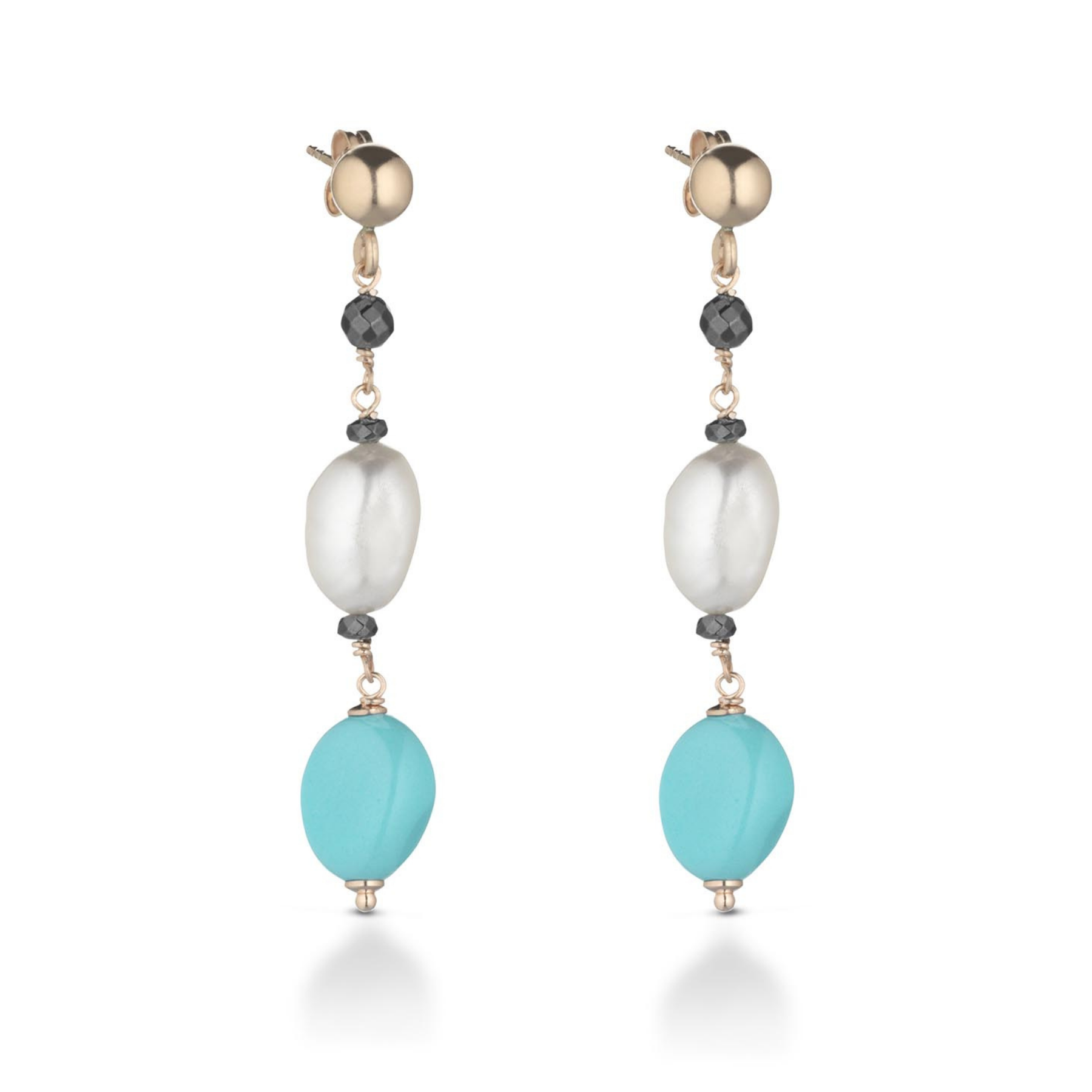 Turquoise | Orecchini con perle, turchese, argento e pietre