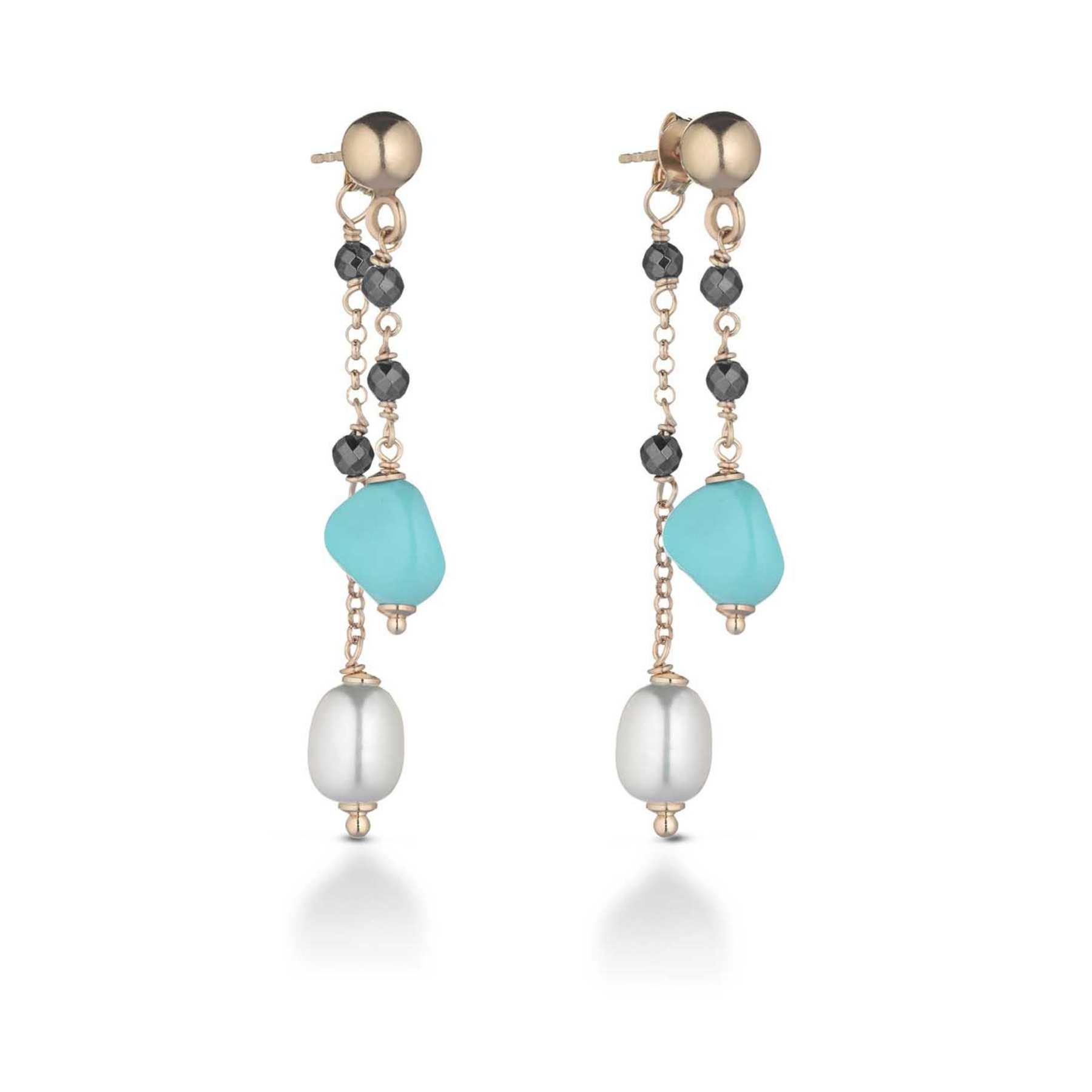 Turquoise | Orecchini con perle, turchese, argento e pietre