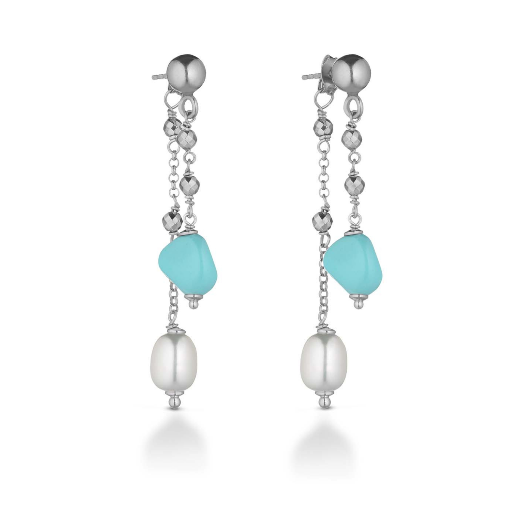 Turquoise | Orecchini con perle, turchese, argento e pietre