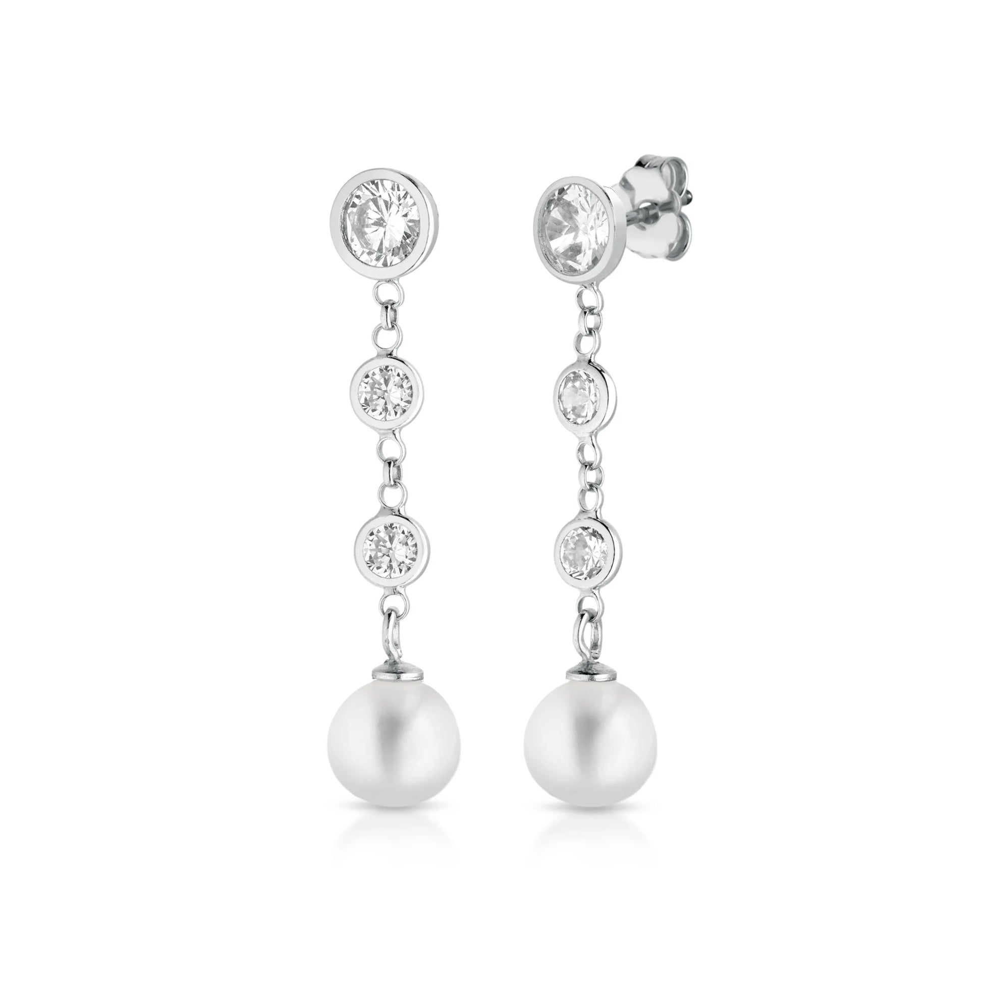 Orecchini in argento bianco con perle coltivate d'acqua dolce e zirconi