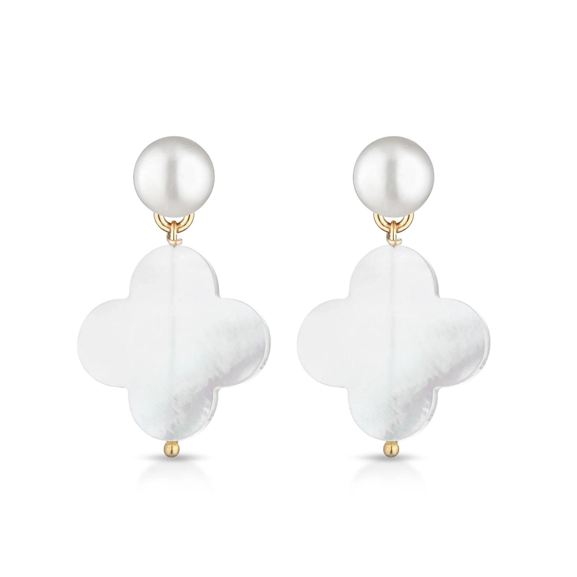 Orecchini con perle coltivate d'acqua dolce, madreperla ed argento giallo