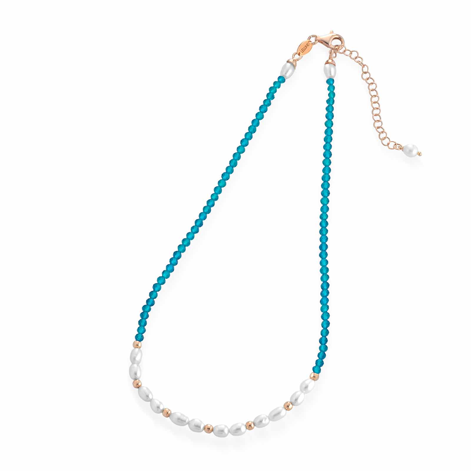 Collana con spinello turchese, argento rosa e perle d'acqua dolce
